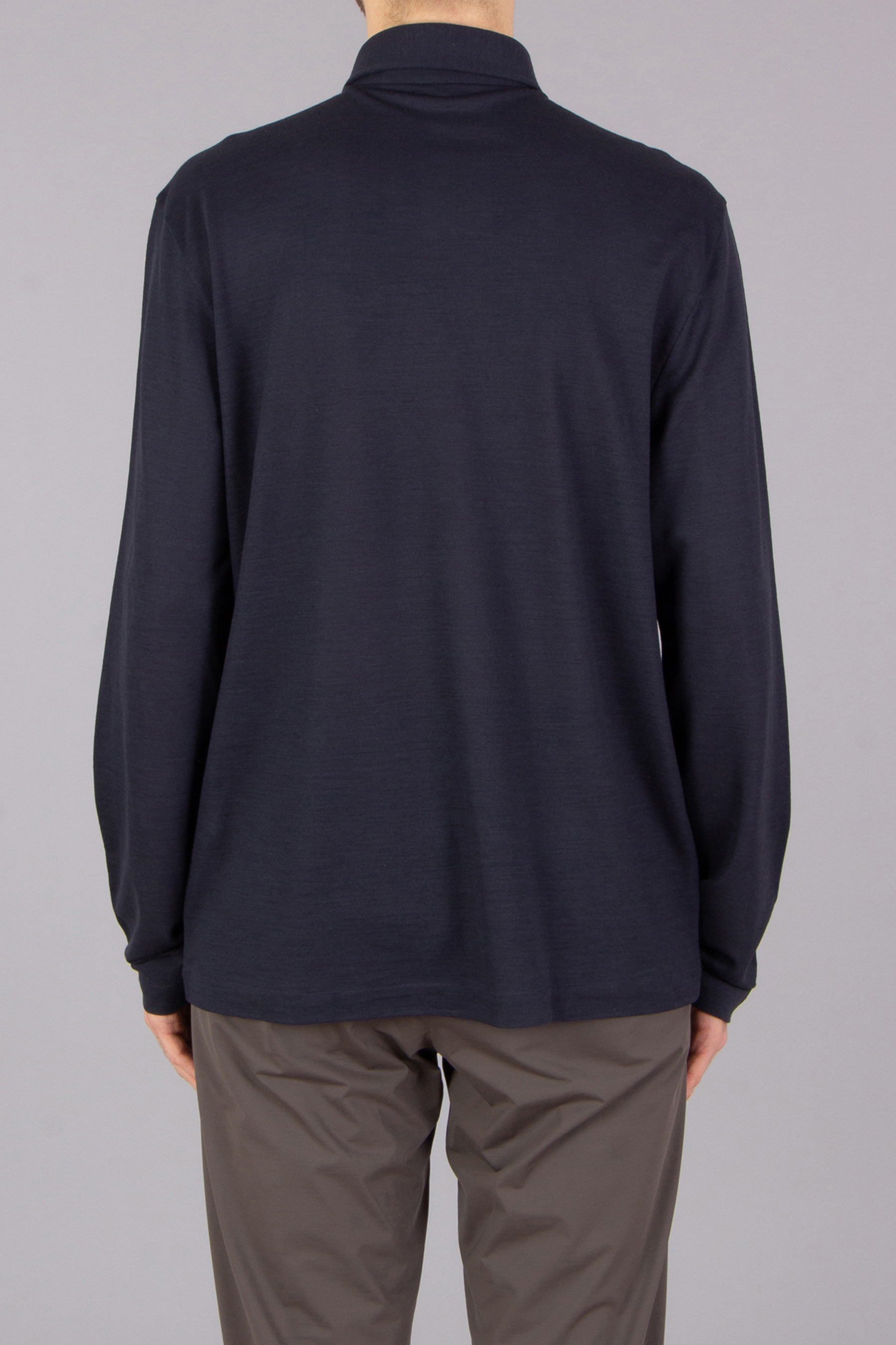BRIONI Regular Fit Technical Wool Long Sleeve Polo Shirt BRIONI Regular Fit Technical Wool Long Sleeve Polo Shirt