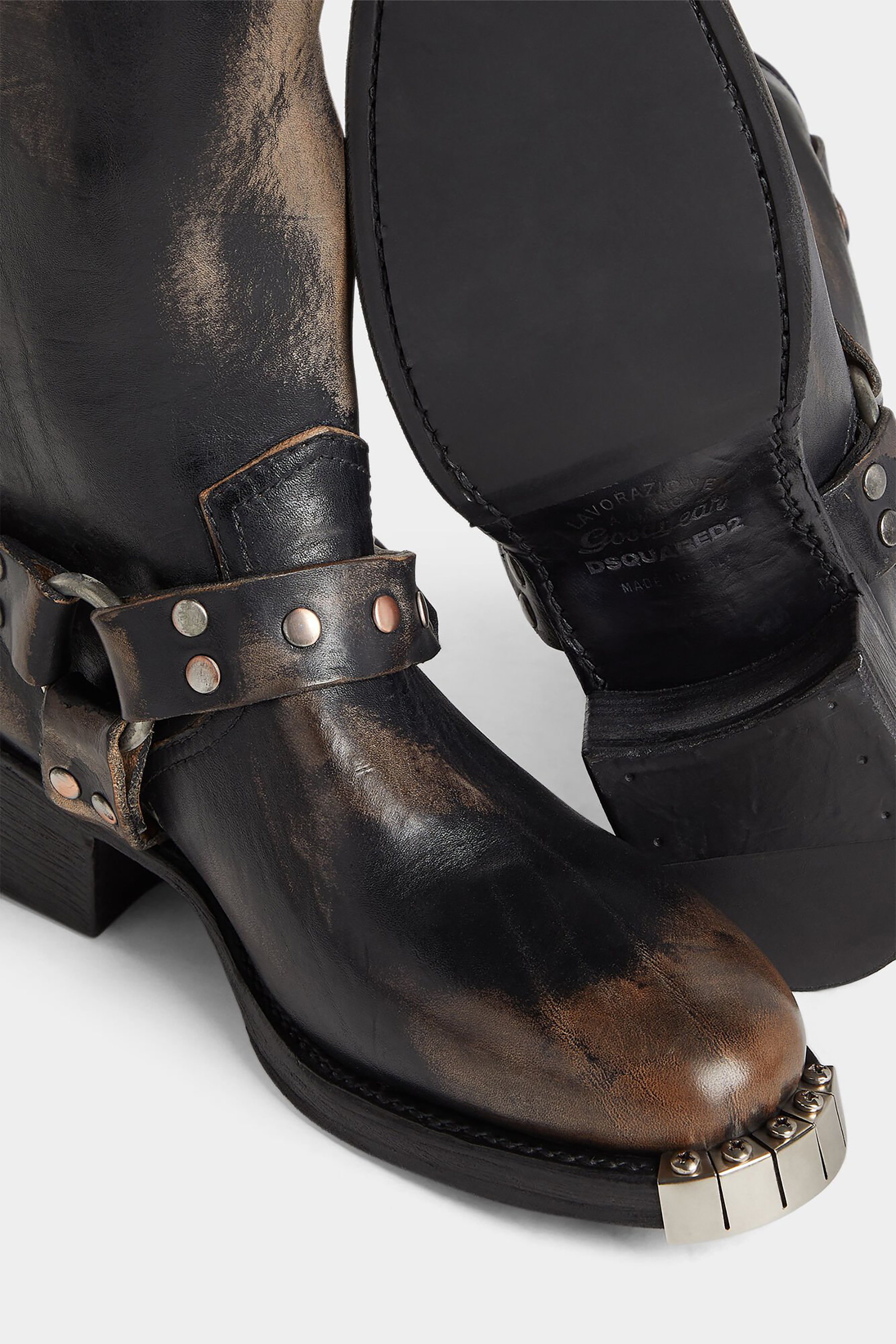 DSQUARED2 Distressed Leather Biker Boots Harley Bekleidung, Schuhwerk, Schuh