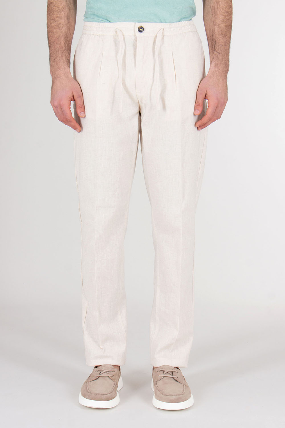 AURÉLIEN Slim Fit Linen Drawstring Trousers Seaside
