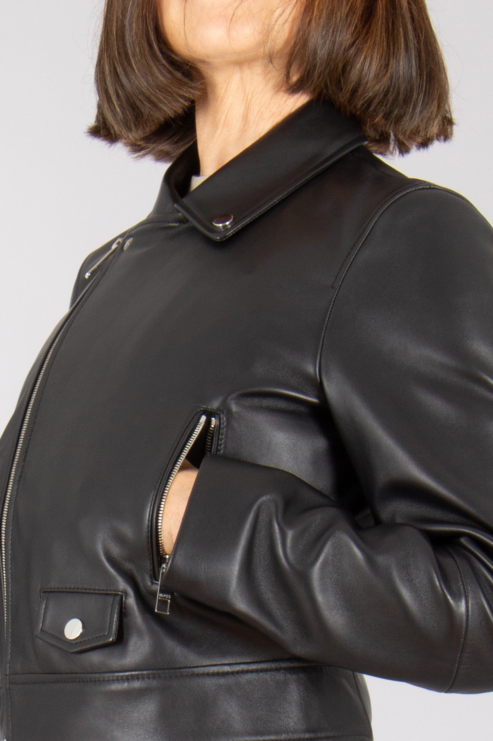 BOSS Cropped Lamb Leather Biker Jacket Sayuri Bekleidung, Mantel, Jacke, Jacke aus Leder