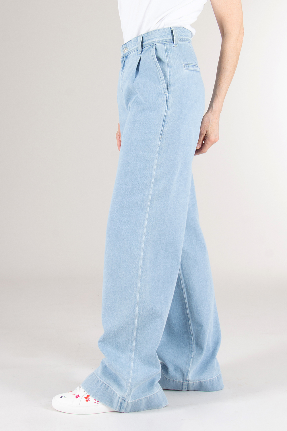 7 FOR ALL MANKIND Wide leg Pleated Cotton mix Denim Trousers Hana