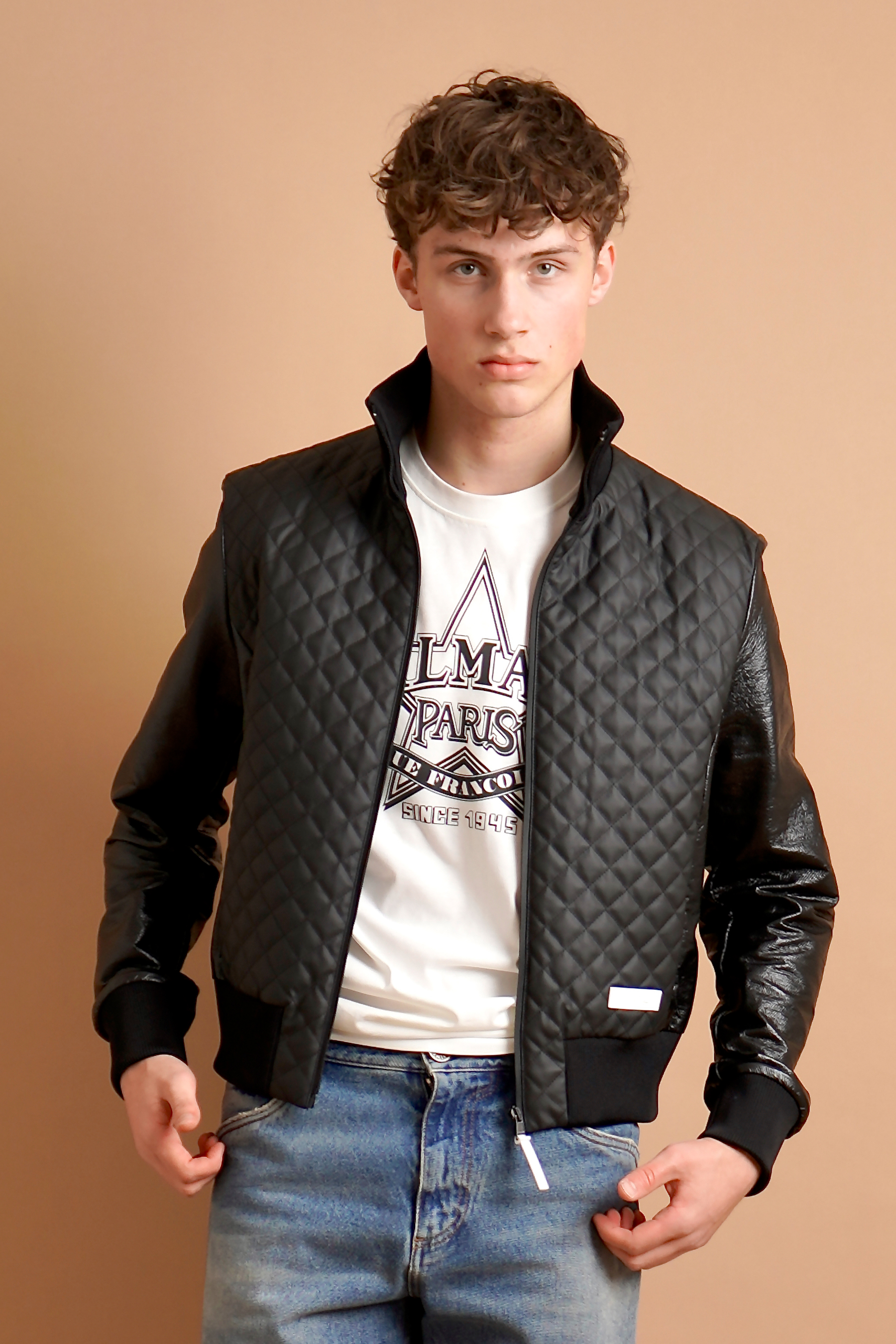 BALMAIN Main Lab Faux Leather Bomber Jacket