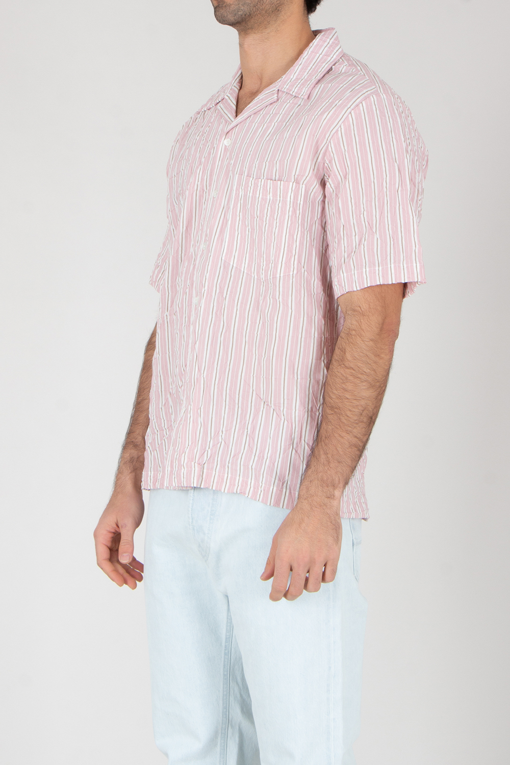 ROBERTO COLLINA Boxy Fit Striped Wrinkle Effect Viscose Blend Short-Sleeve Shirt