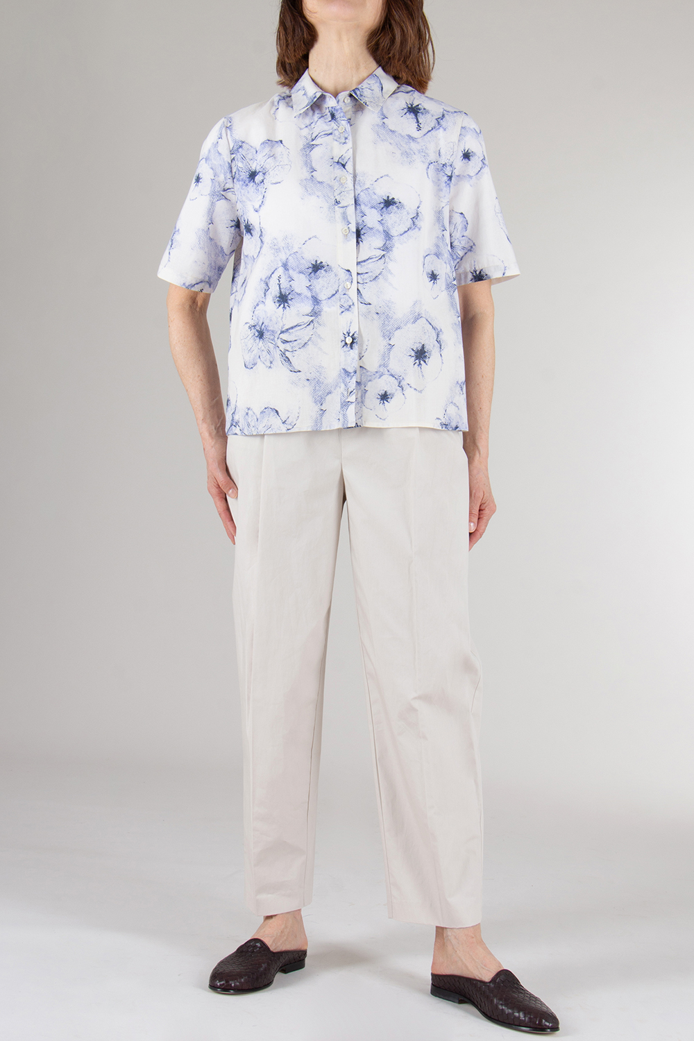 0039 ITALY Relaxed Fit patterned Cotton Blouse 