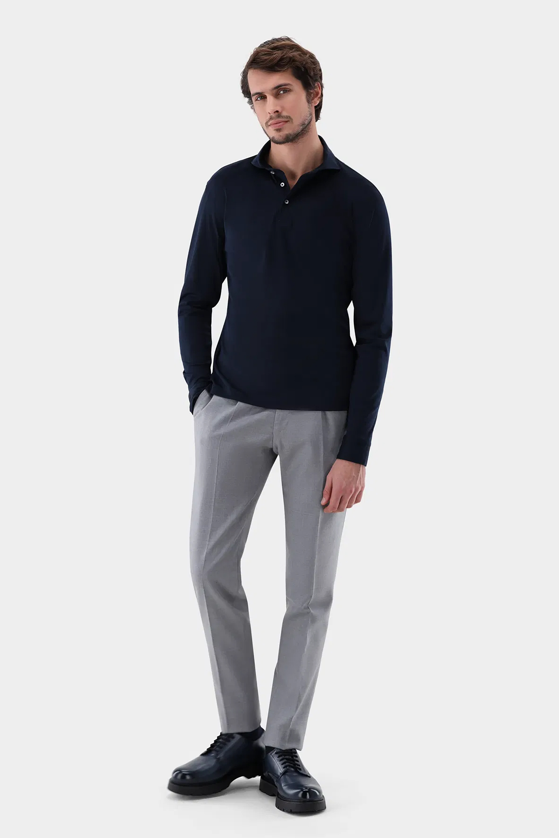 VAN LAACK Casual Fit Swiss Cotton Jersey Long-Sleeve Polo Shirt Peso-L Hosen, Erwachsener, Männlich, Mann, Person