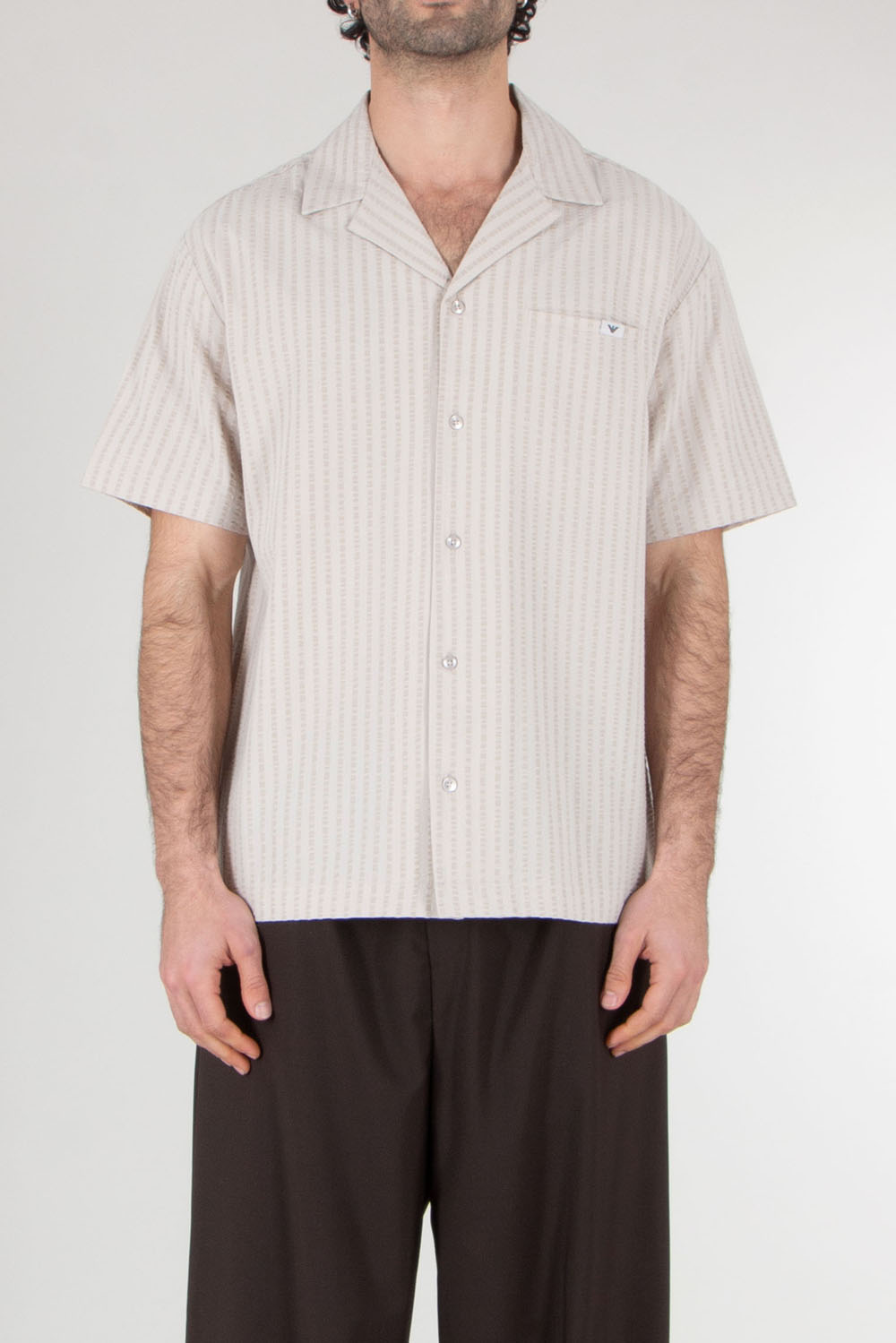 EMPORIO ARMANI Striped Seersucker Short Sleeve Shirt