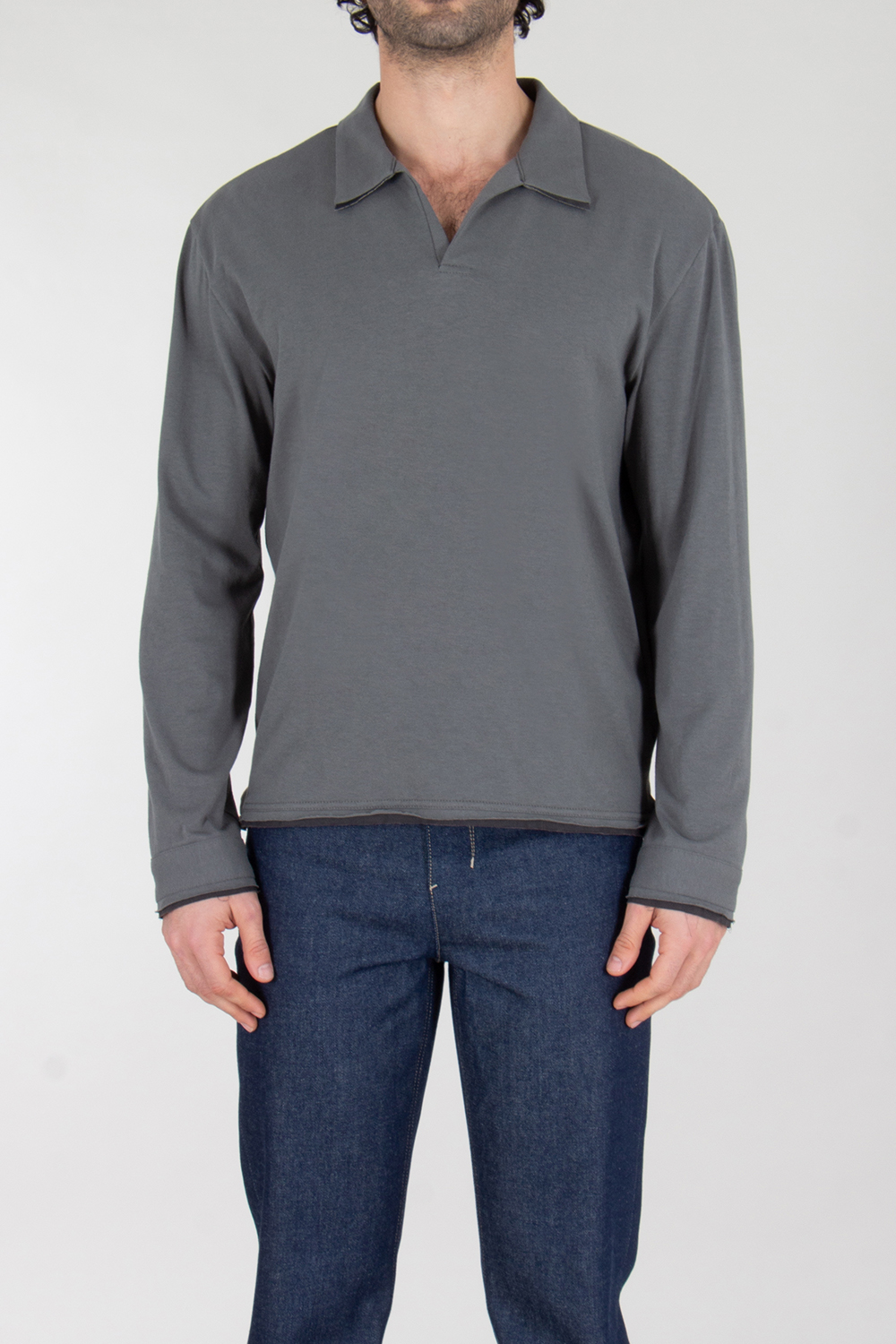 XLIM Long Sleeve Raw Edge Polo Shirt 