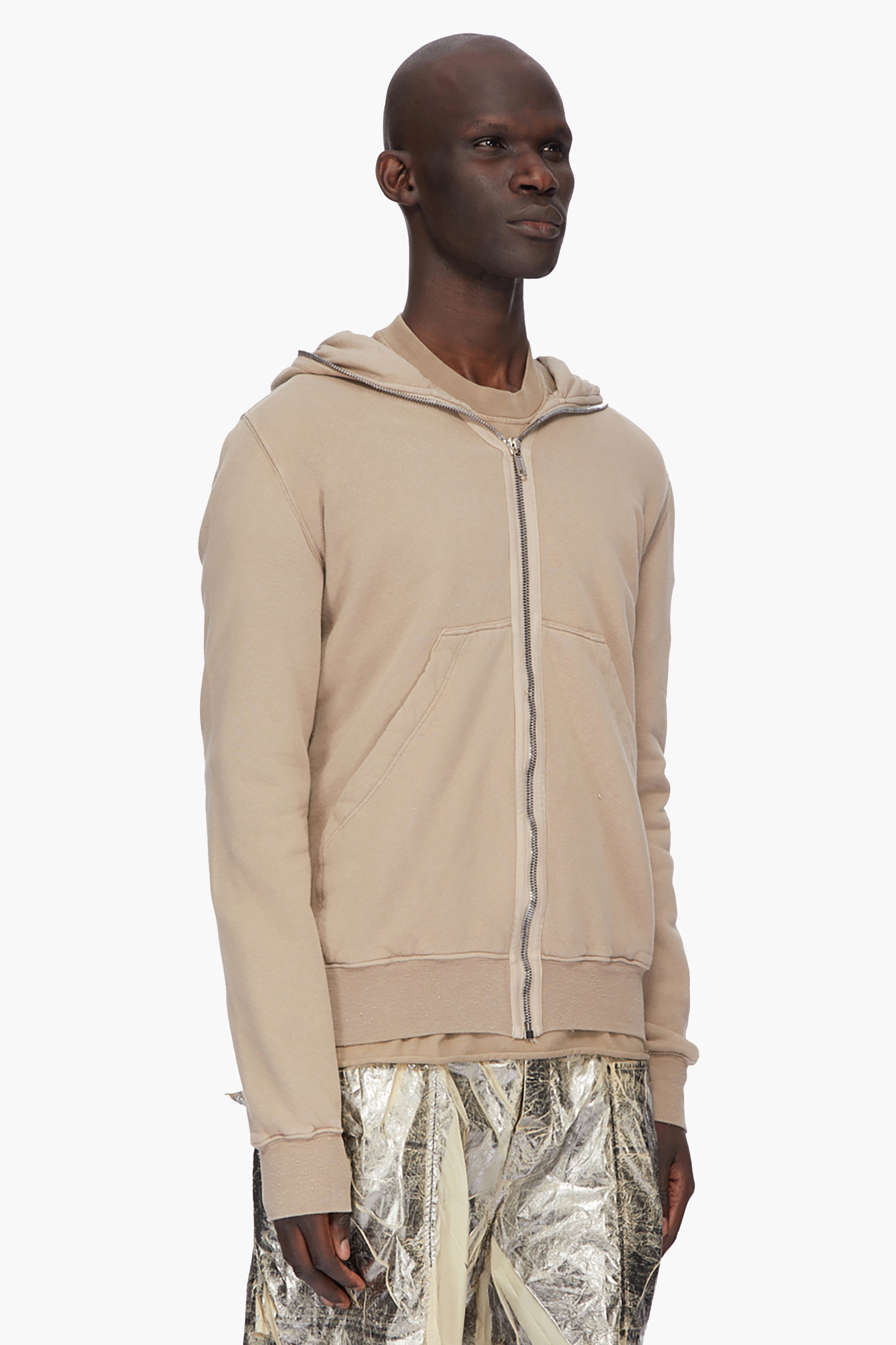 RICK OWENS DRKSHDW Large Fit Brushed Organic Cotton French Terry Gimp Zip-Up Hoodie Langarm, Pullover, Sweatshirt, Mann, Person