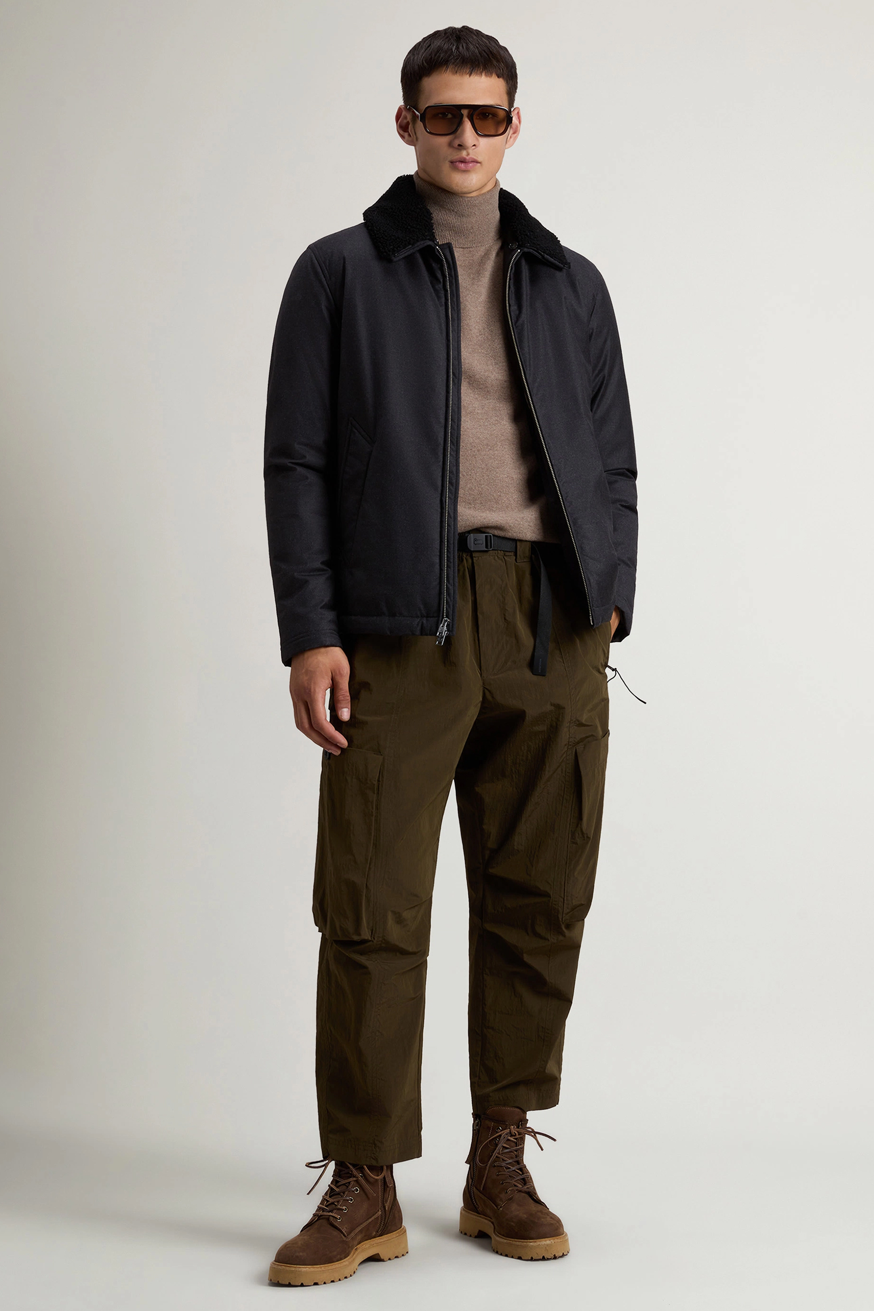 WOOLRICH Regular Fit Green Storm System Virgin Wool-Silk Blend Stag Down Jacket Mantel, Jacke, Hosen, Mann, Person