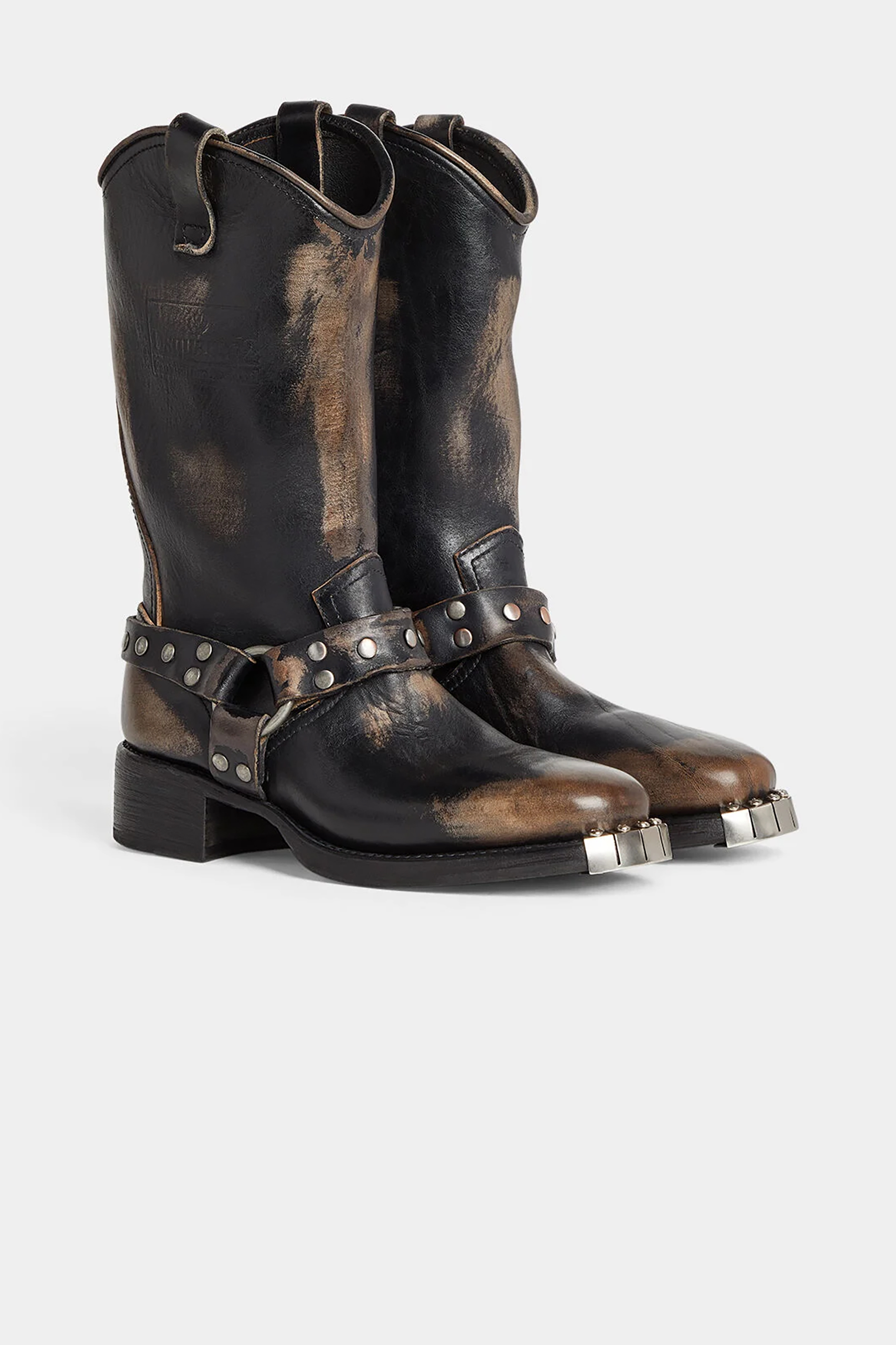 DSQUARED2 Distressed Leather Biker Boots Harley Stiefel, Kleidung, Schuhwerk