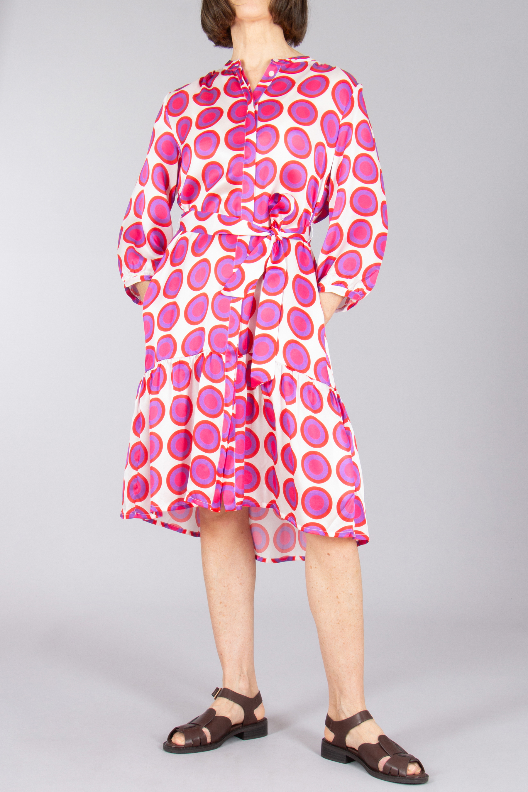 0039 ITALY Printed Silk Dress Milo Modisch, Kleid, Sandale, Mantel, Robe
