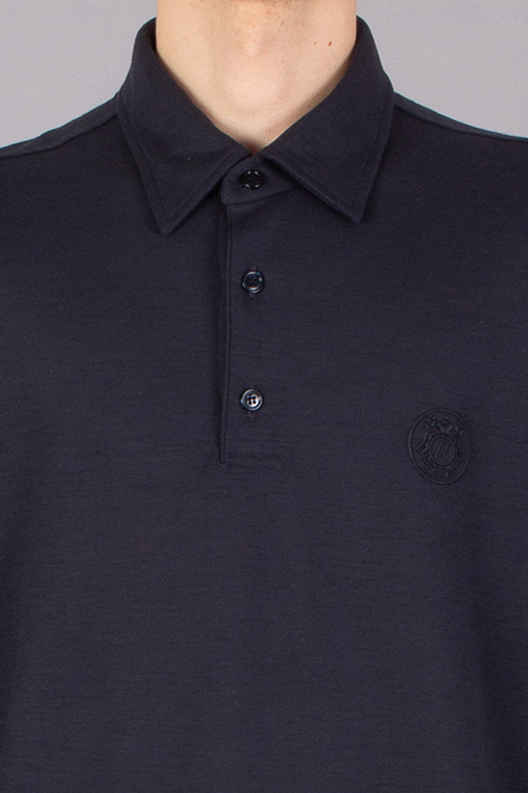 BRIONI Regular Fit Technical Wool Long Sleeve Polo Shirt BRIONI Regular Fit Technical Wool Long Sleeve Polo Shirt