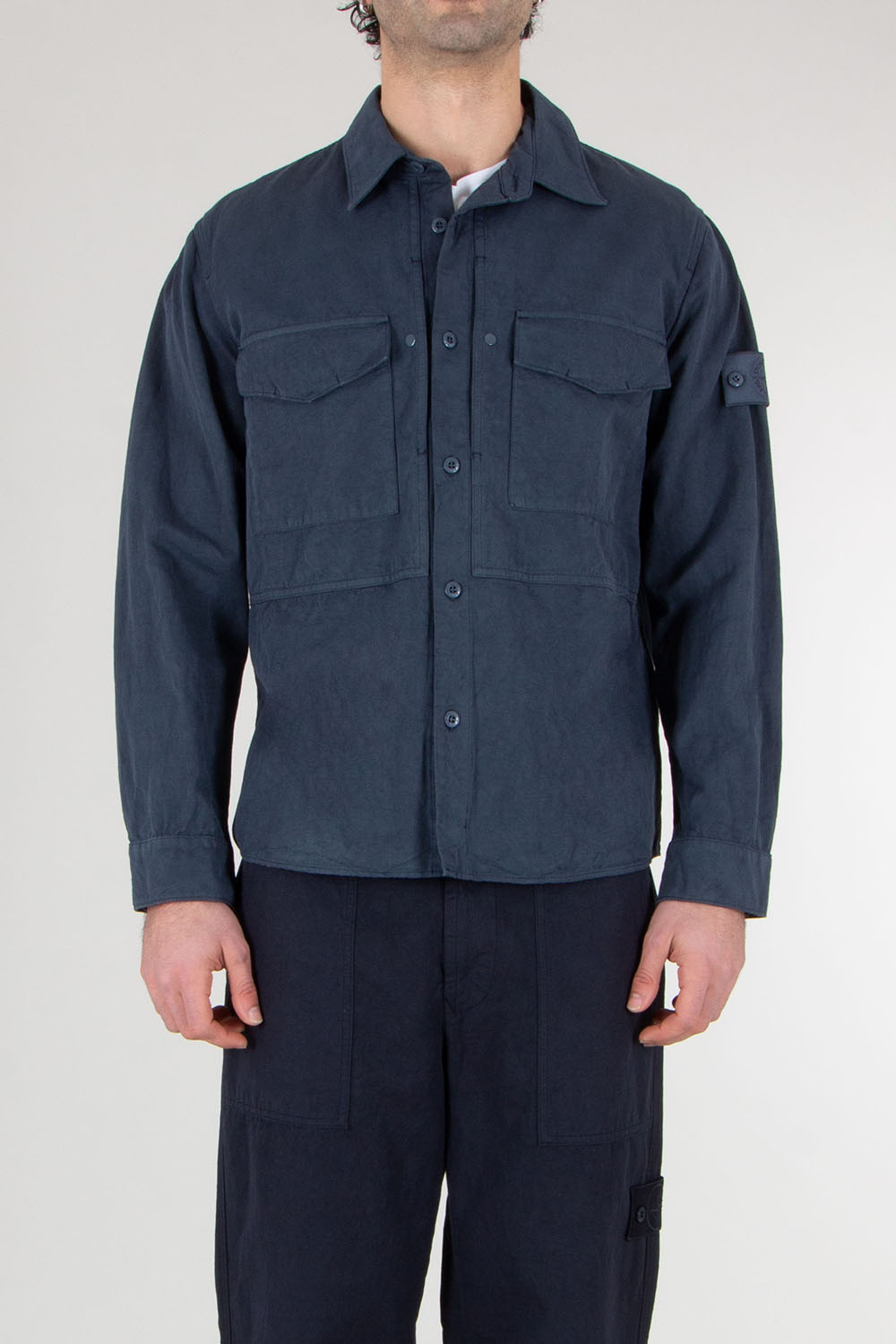 STONE ISLAND Regular Fit Cotton Linen Overshirt Ghost