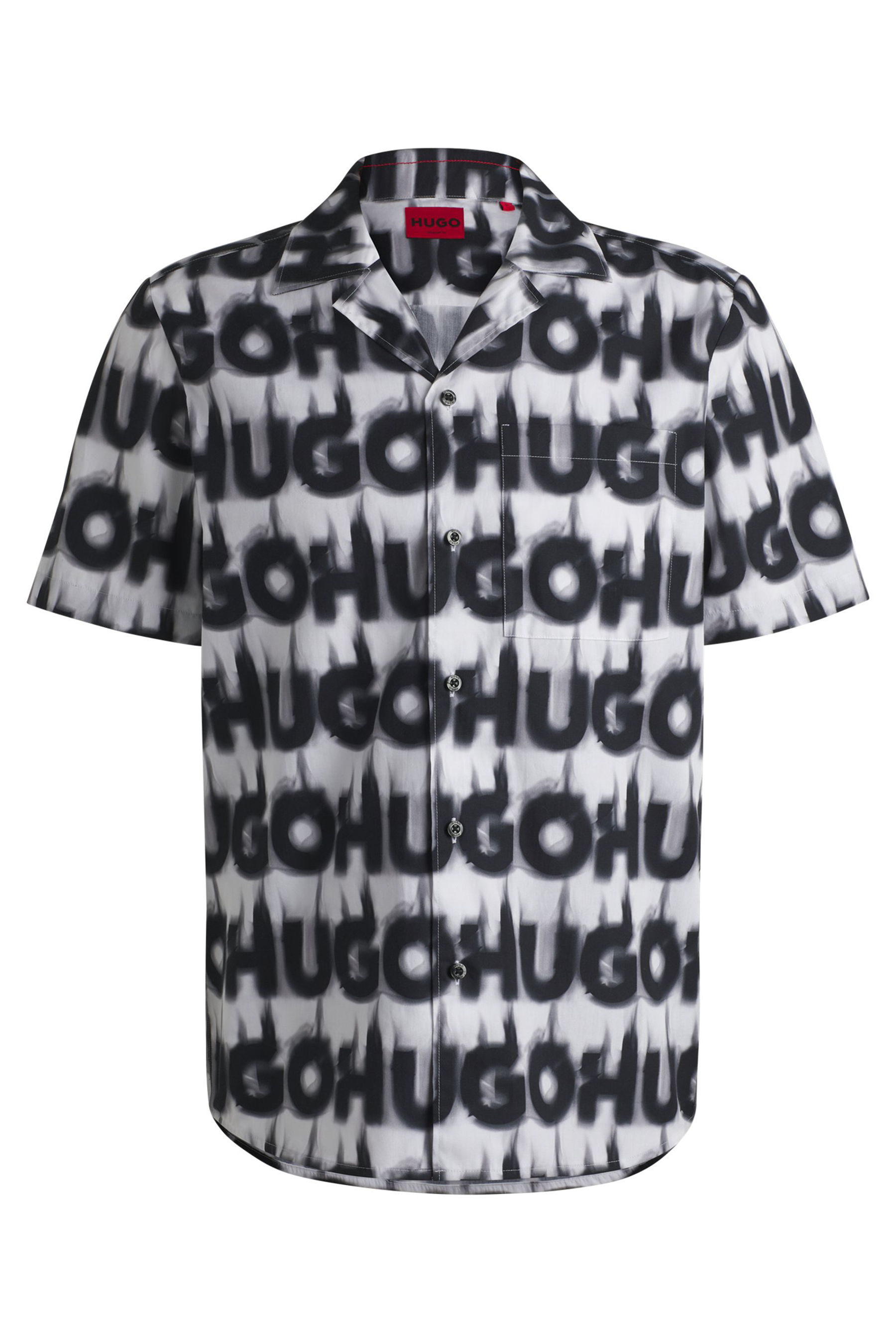 HUGO Relaxed Fit Smoke Logo Print Cotton Poplin Short-Sleeve Shirt Ellino HUGO Relaxed Fit Smoke Logo Print Cotton Poplin Short-Sleeve Shirt Ellino