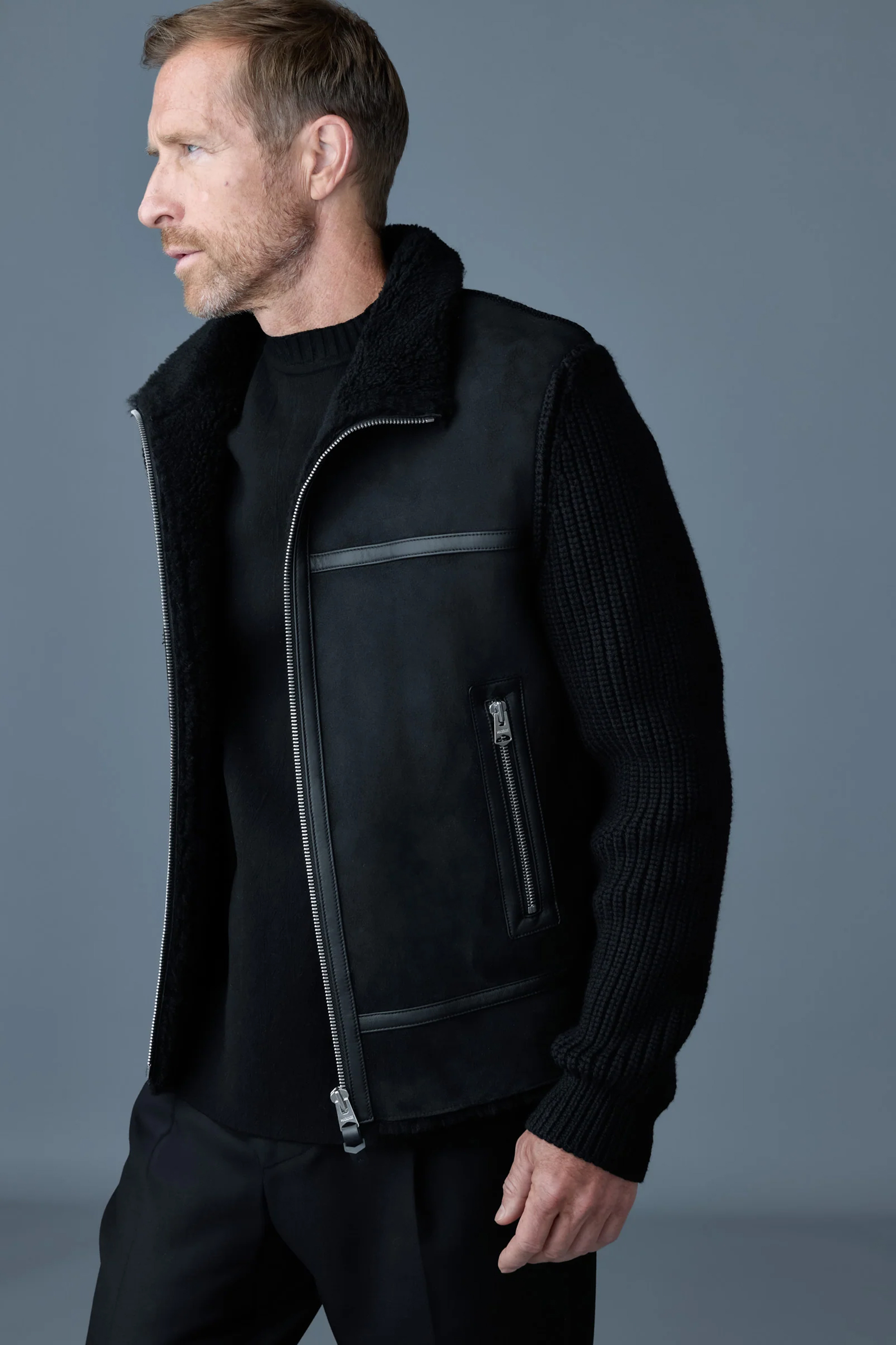 MACKAGE Mixed-Media Shearling & Wool Knit Jacket Jonathan MACKAGE Mixed-Media Shearling & Wool Knit Jacket Jonathan
