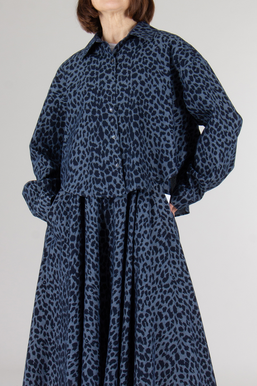 ASPESI Oversized Cotton Leopard Print Blouse | 44IT/38D