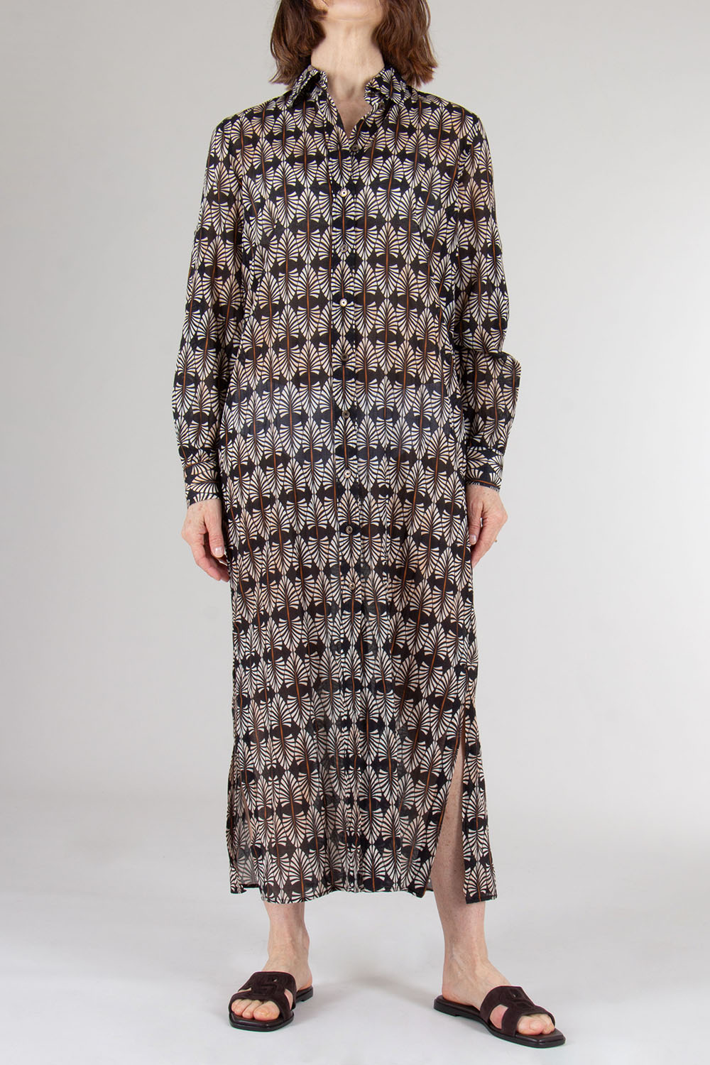 0039 ITALY Long Patterned Shirt Dress Taya