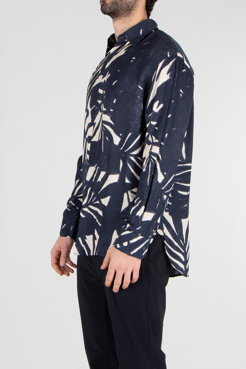 EMPORIO ARMANI Comfort Fit Leaf Print Eco Viscose Satin Shirt