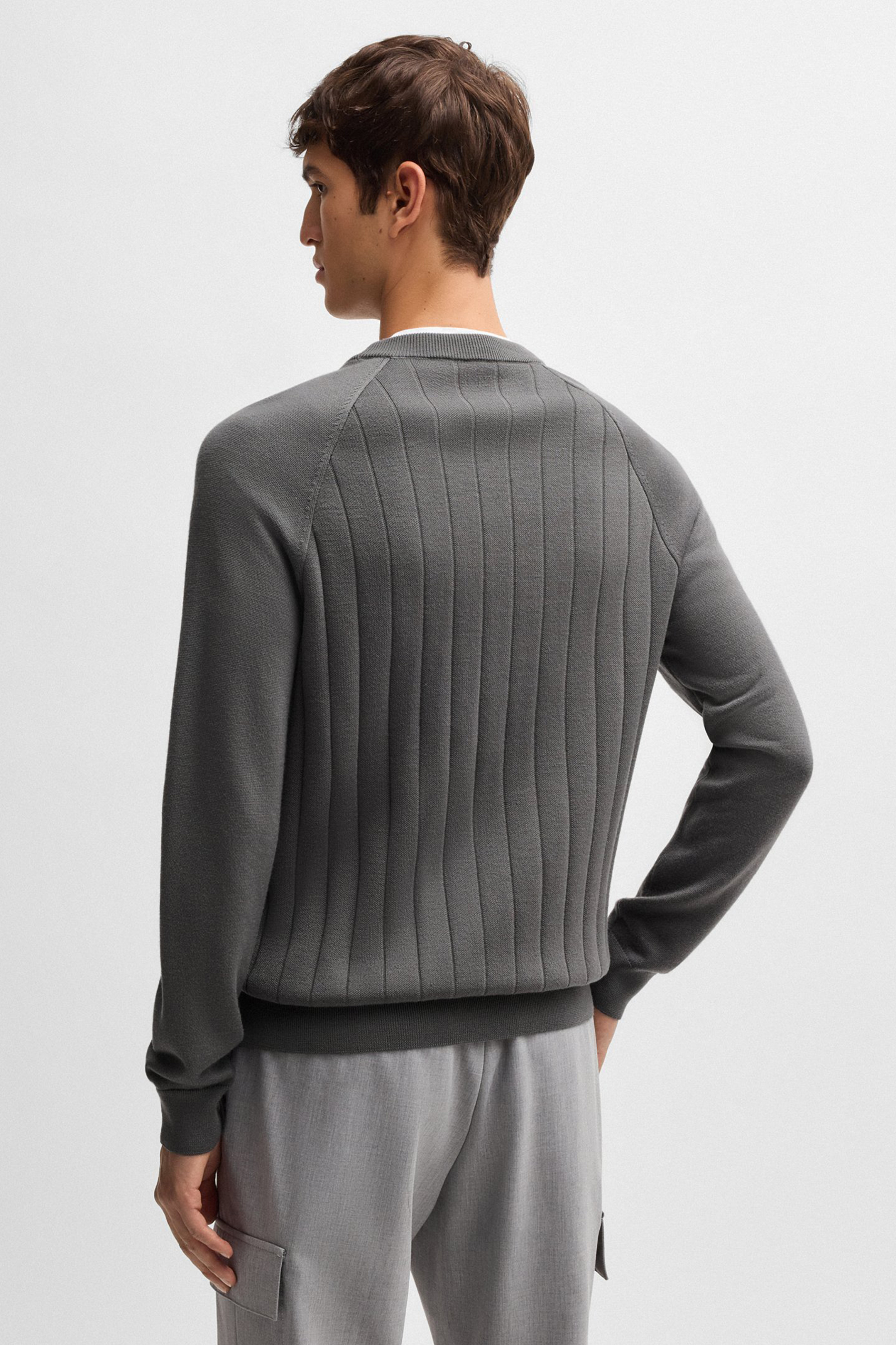 BOSS Striped Virgin Wool-Lyocell Blend Sweater H-Belugo BOSS Striped Virgin Wool-Lyocell Blend Sweater H-Belugo
