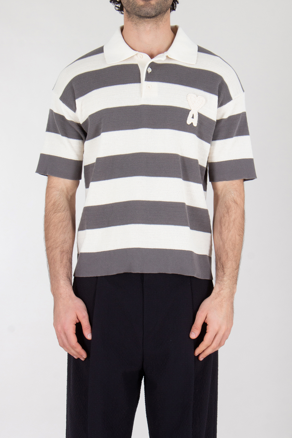 AMI PARIS Knitted Cotton Polo Shirt Ami De Coeur 