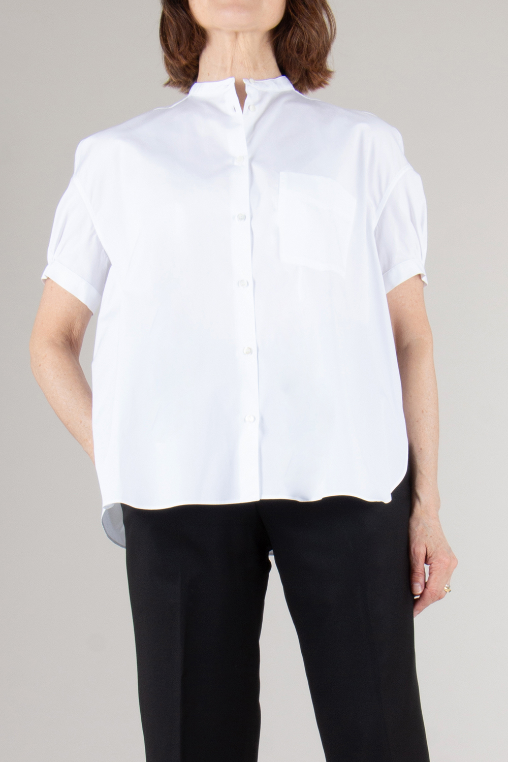 ASPESI Loose Fit Mandarin Collar Cotton Poplin Blouse