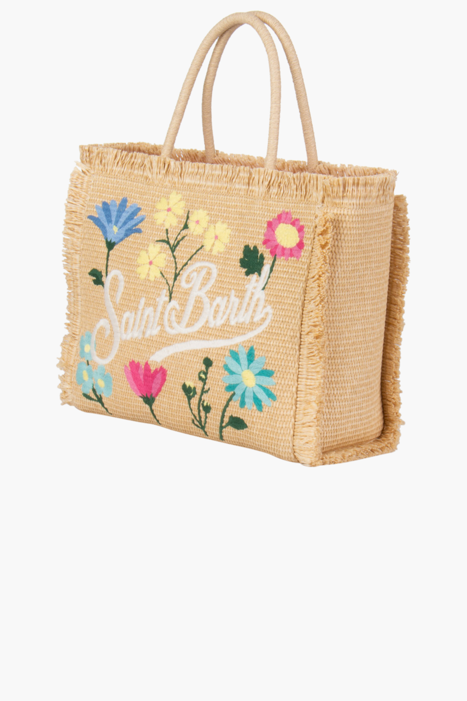MC 2 SAINT BARTH Flowery Multicoloured Embroidery Vanity Straw Tote Bag