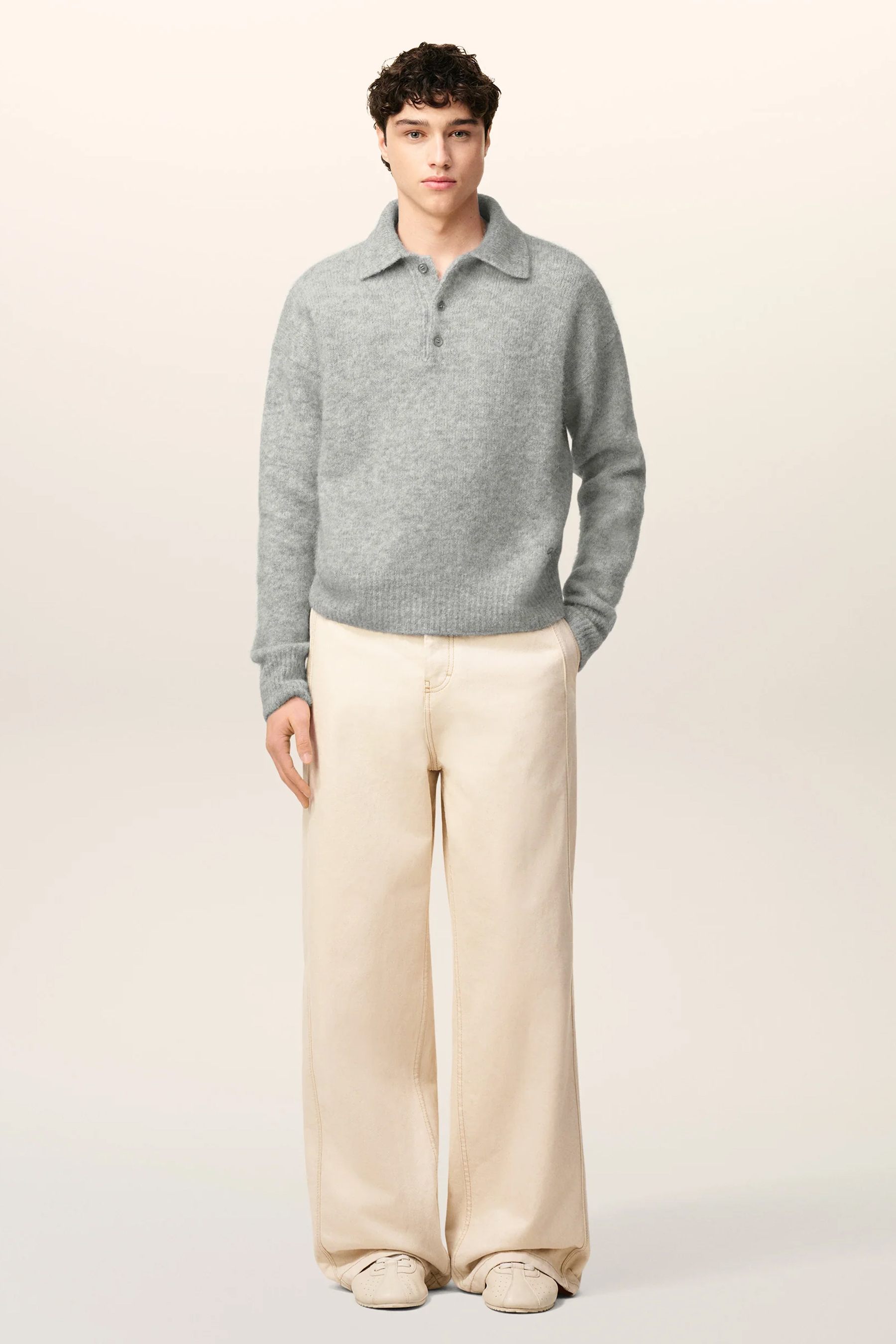 AMI PARIS Relaxed Fit Embroidered Baby Alpaca-Wool Blend Knit Polo Pulli, Erwachsener, Männlich, Mann, Person