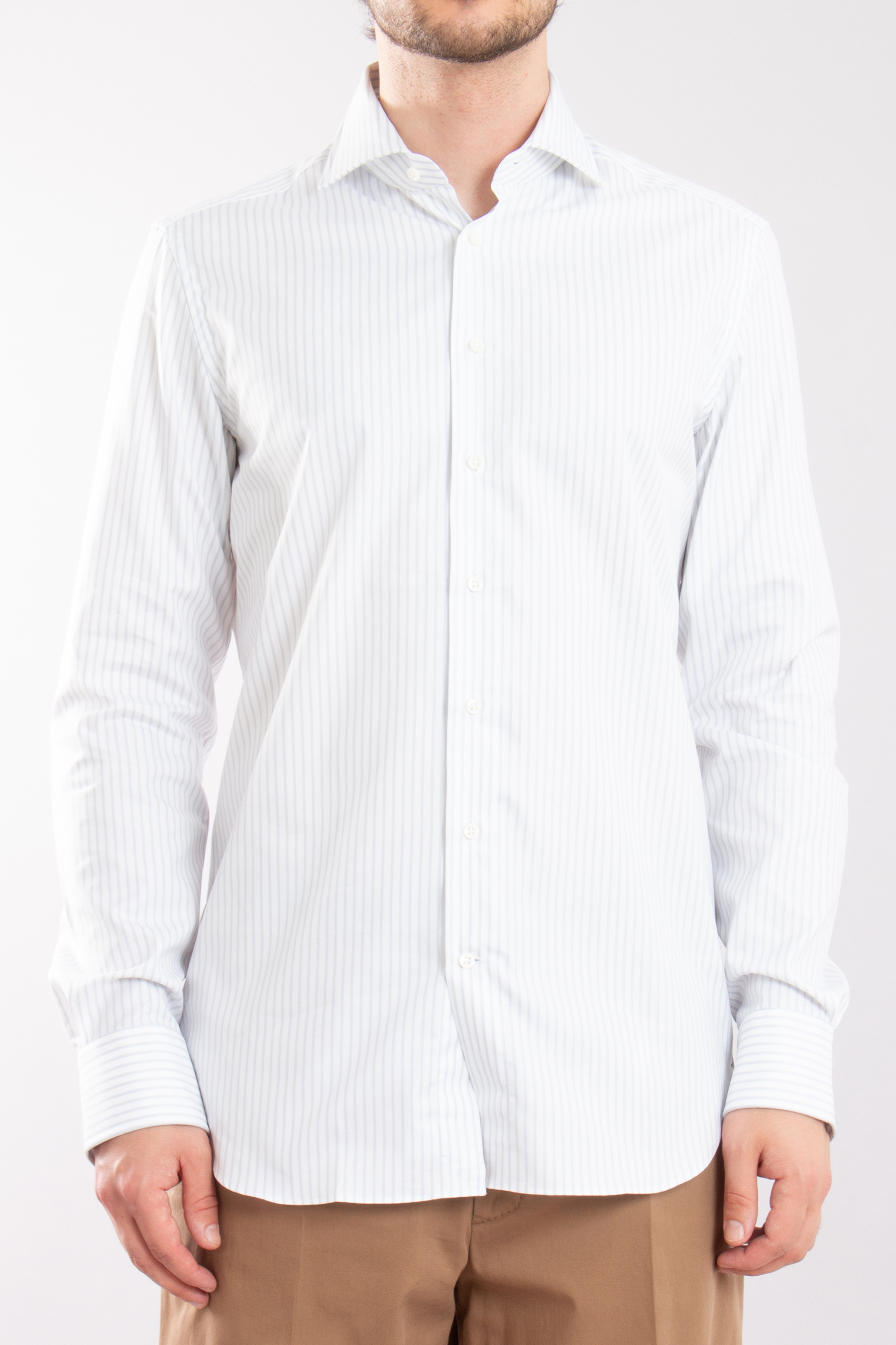 EMANUELE MAFFEIS Striped Cotton Shirt Eduardo Ribbon