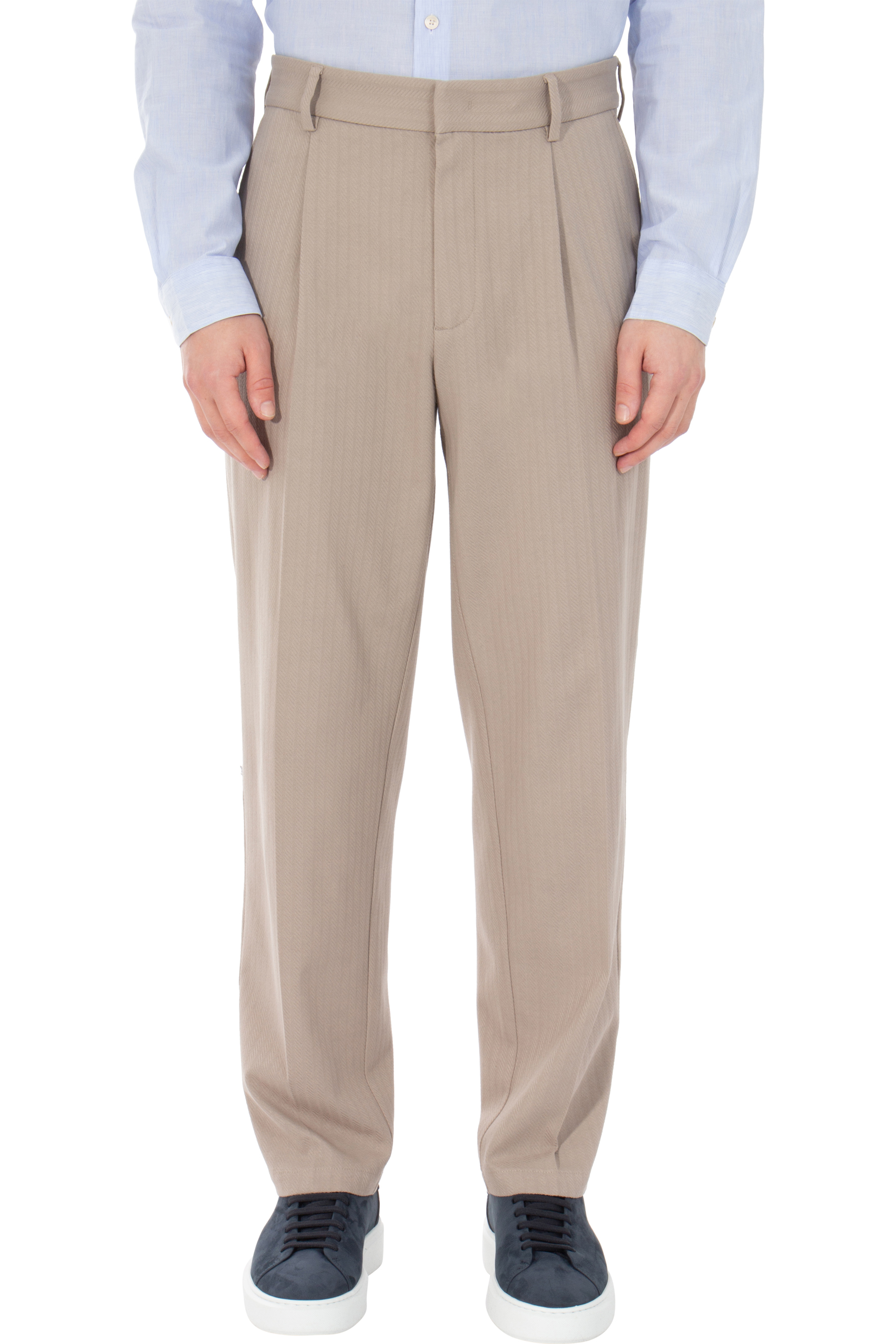 EMPORIO ARMANI Pleated Jacquard Cotton Jersey Pants