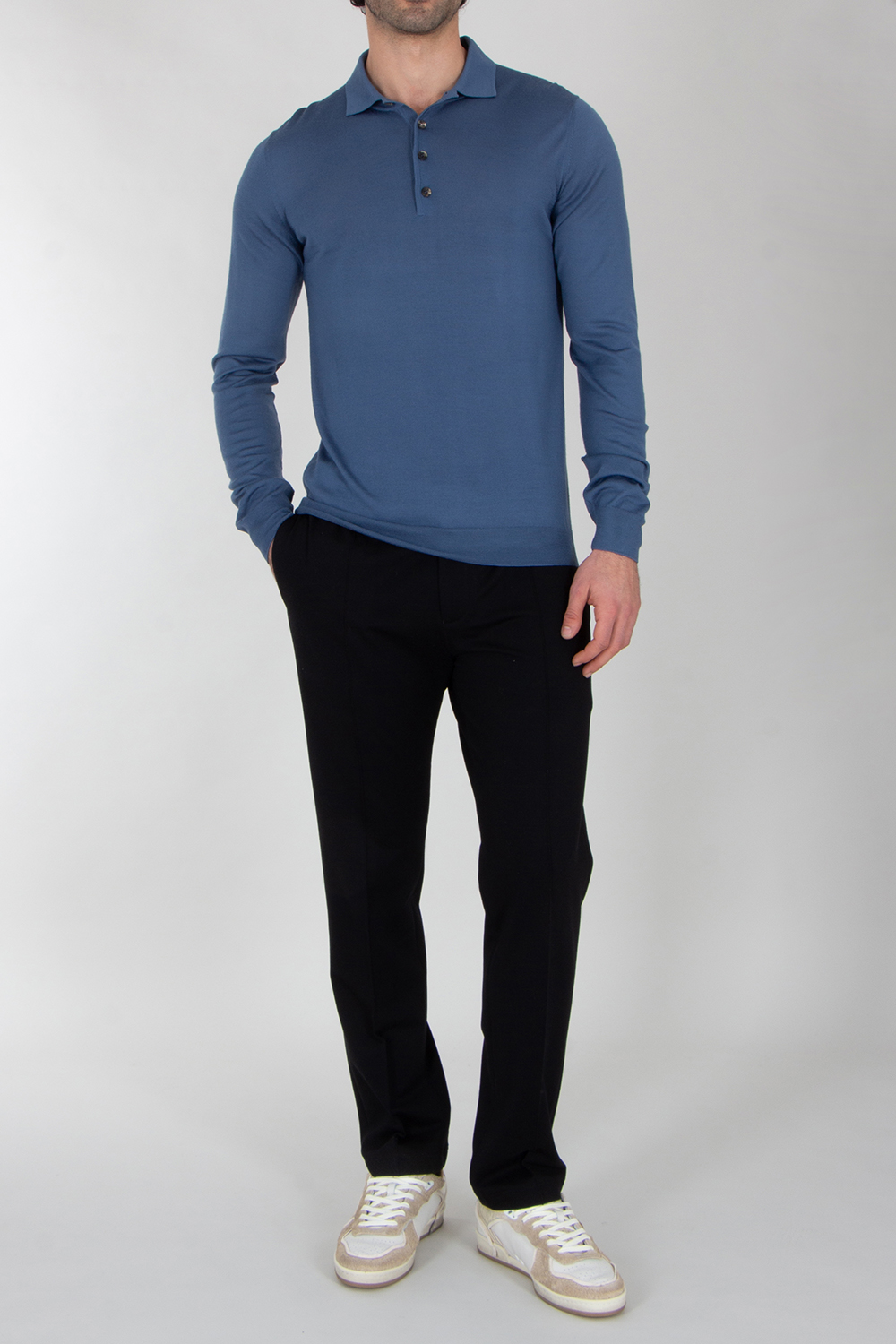 AIDA BARNI Regular Fit Wool Long Sleeve Polo Shirt