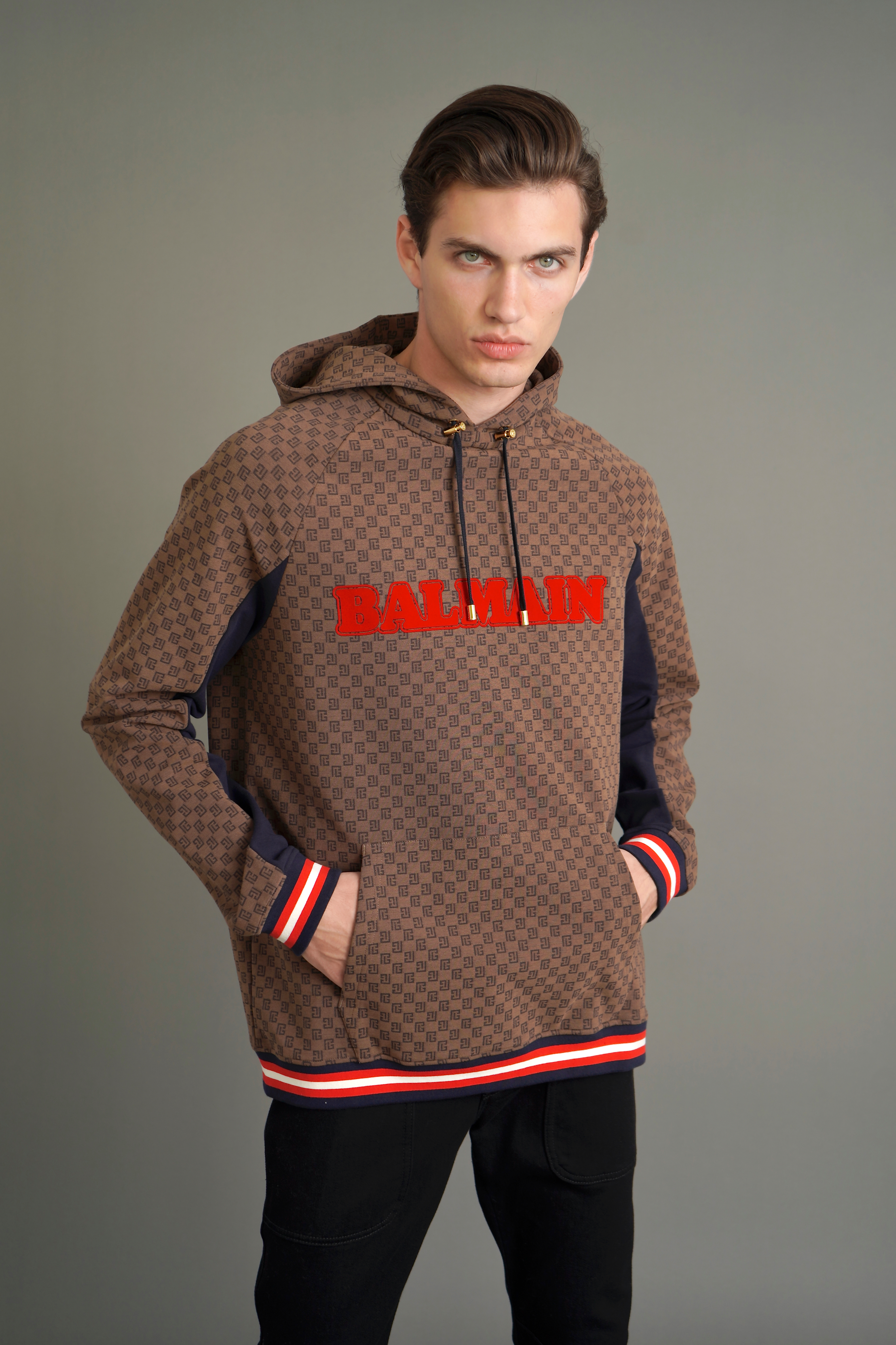 BALMAIN Printed Organic Cotton Jaquard Hoodie BALMAIN Printed Organic Cotton Jaquard Hoodie