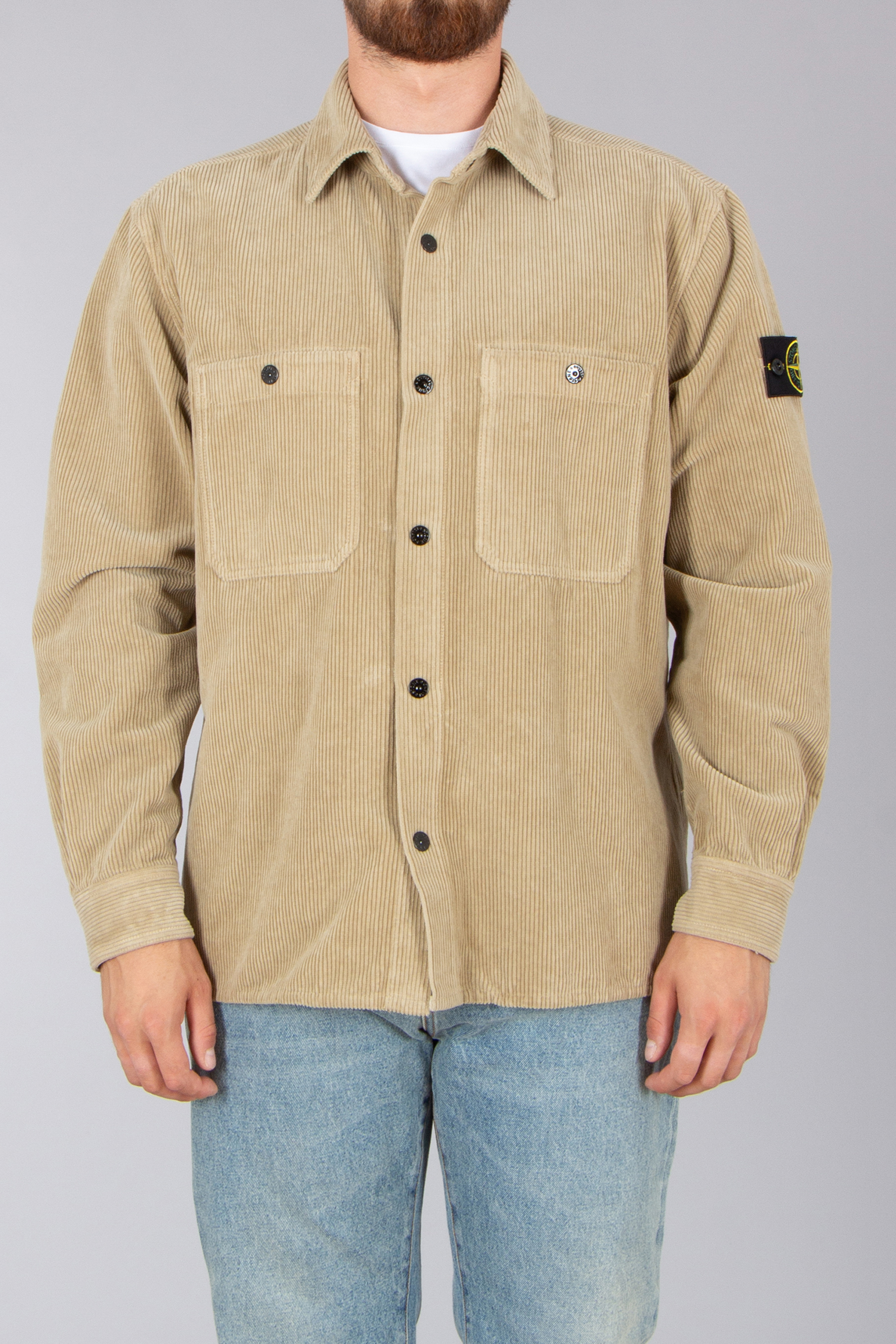 Hemd, Langarm, Mantel, Leinen, Khaki