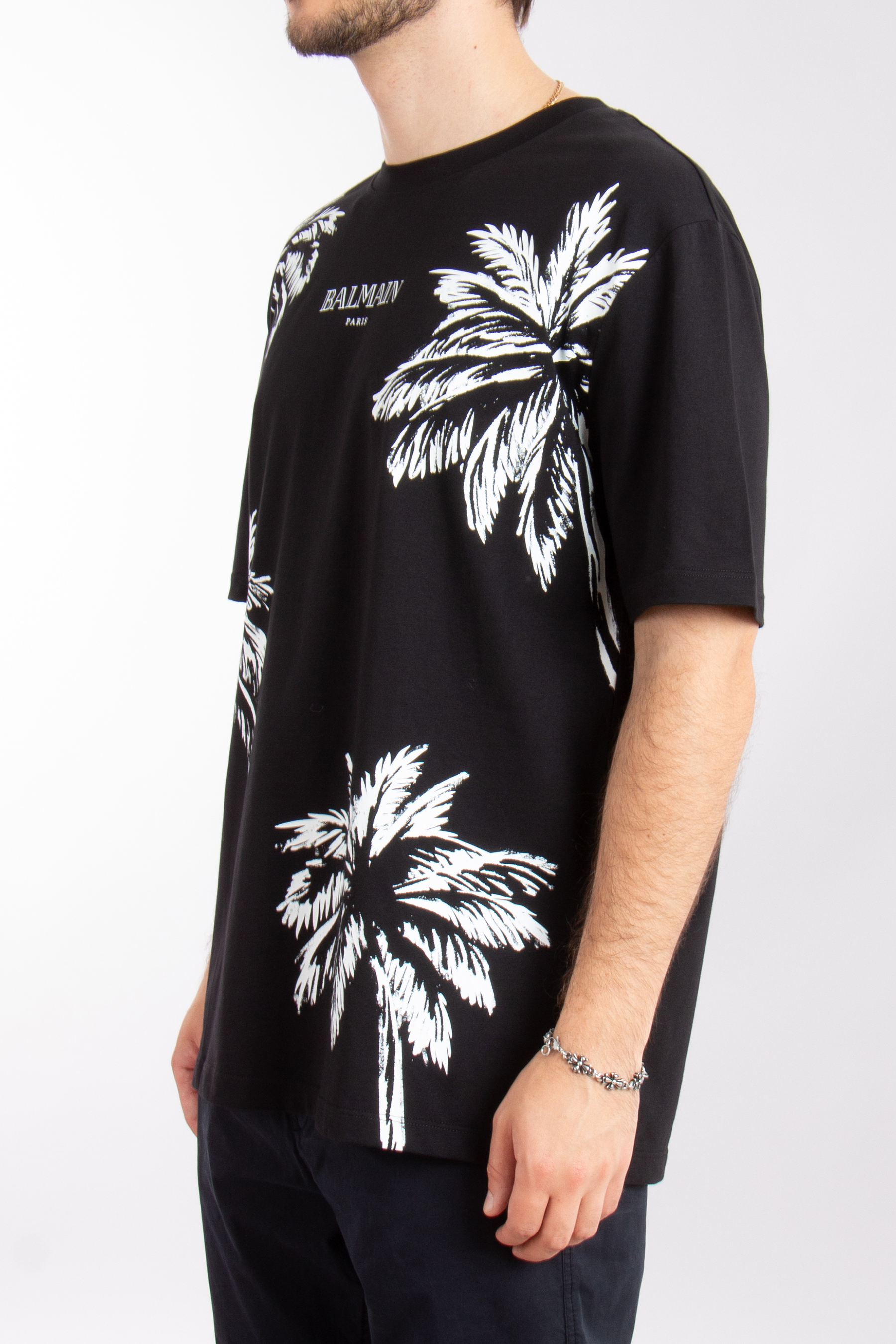BALMAIN Palm Tree Print Cotton T-Shirt BALMAIN Palm Tree Print Cotton T-Shirt