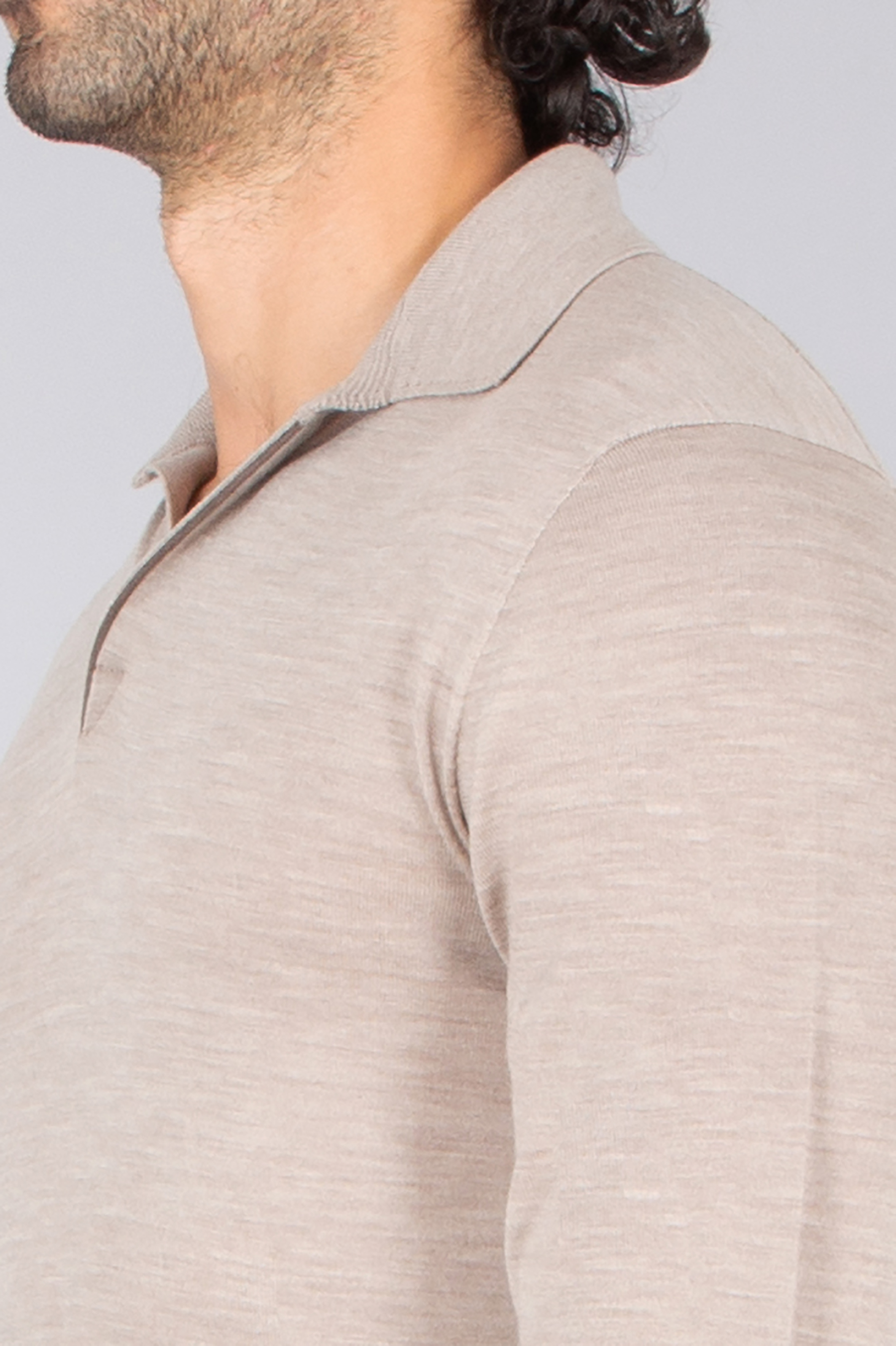 SEASE Regular Fit Ultra Fine Virgin Wool Knit Polo Lasca Langarm, Leinen, Erwachsener, Mann, Person