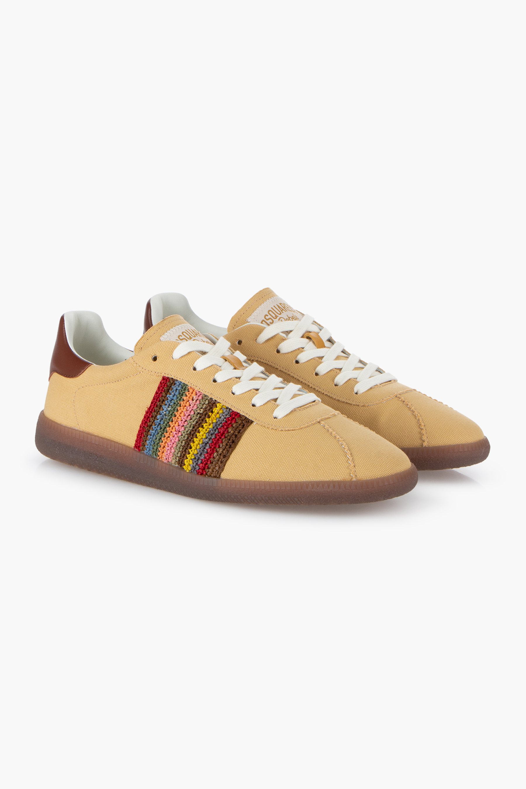 DOLCE & GABBANA Cotton Canvas Basketweave Stripe Sneakers Rebel