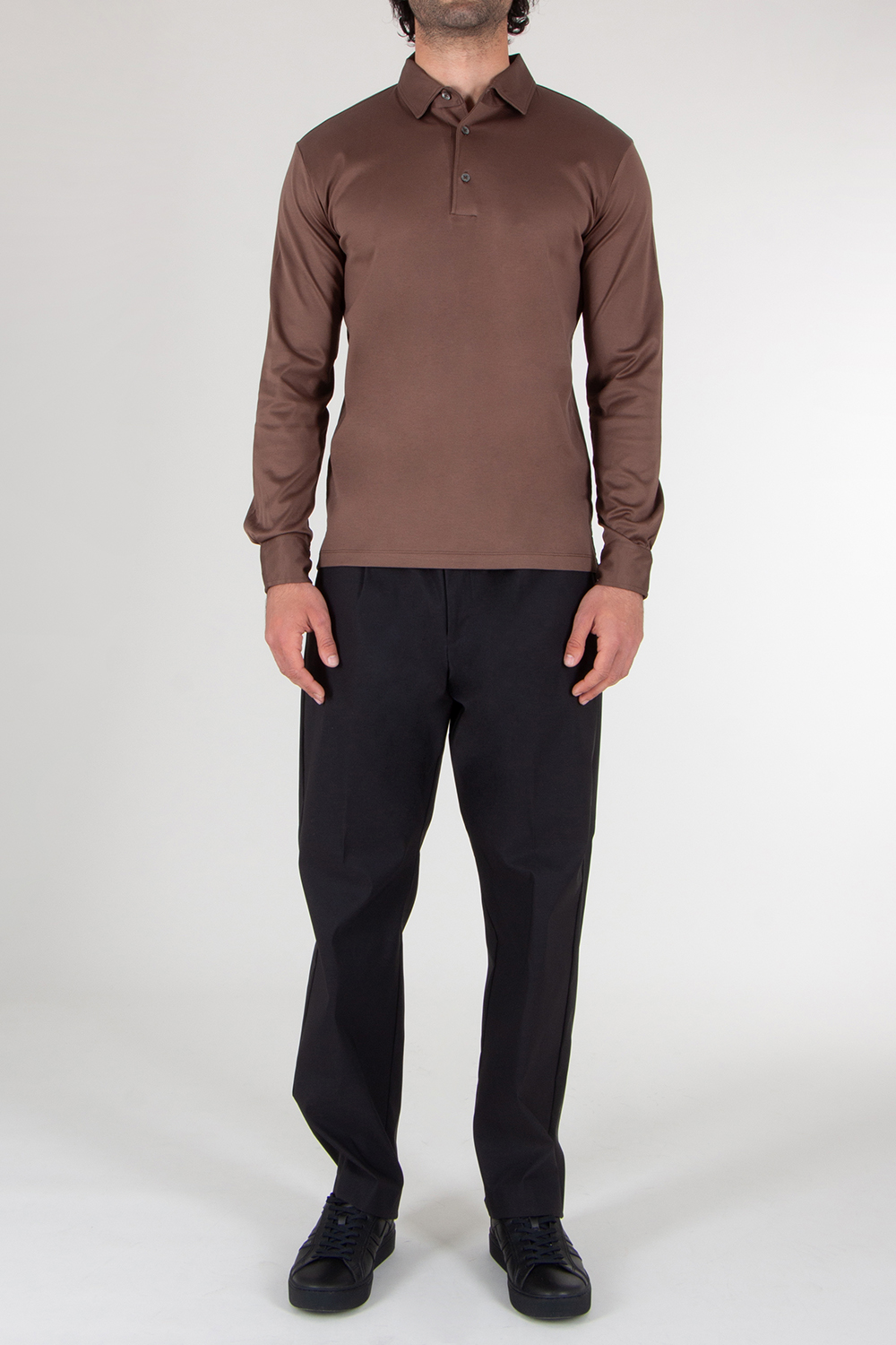 AURÉLIEN Slim Fit Long Sleeve Mercerized Egyptian Cotton  Polo Shirt