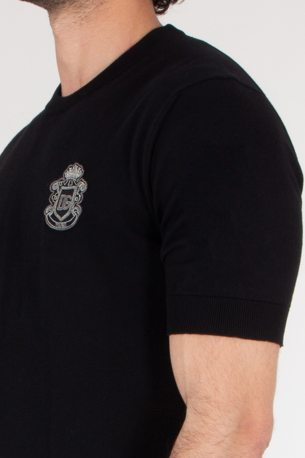DOLCE & GABBANA Knitted Cotton Short Sleeve Embroidered Sweater