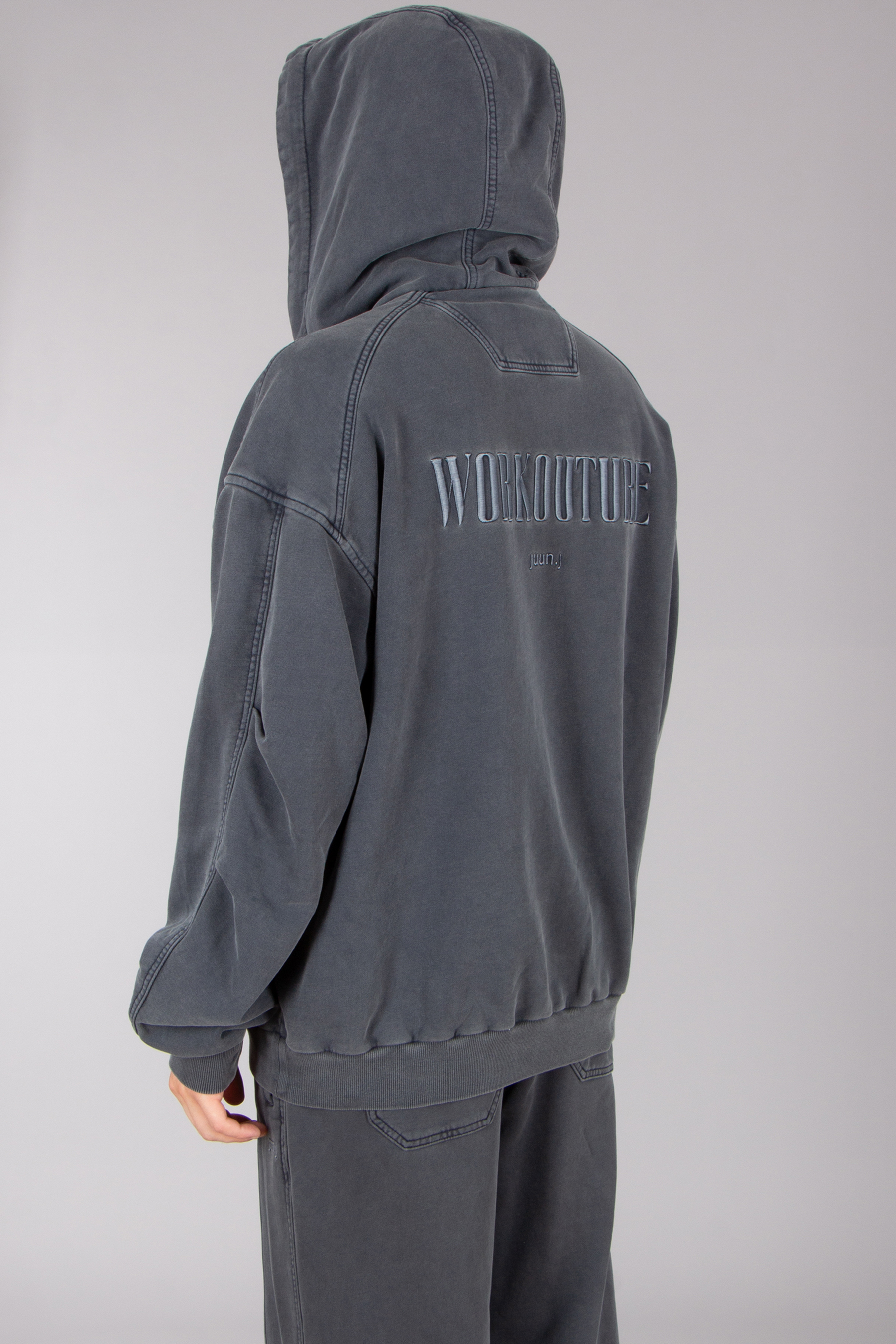 JUUN.J Loose Fit WORKOUTURE Embroidery Cotton Hoodie JUUN.J Loose Fit WORKOUTURE Embroidery Cotton Hoodie