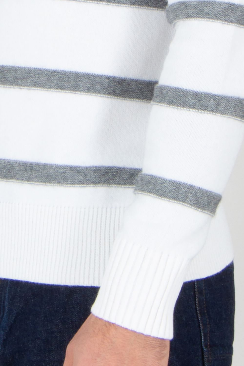 ALLUDE Regular Fit Striped Cotton-Cashmere Blend Quarter-Zip Mock Neck Sweater