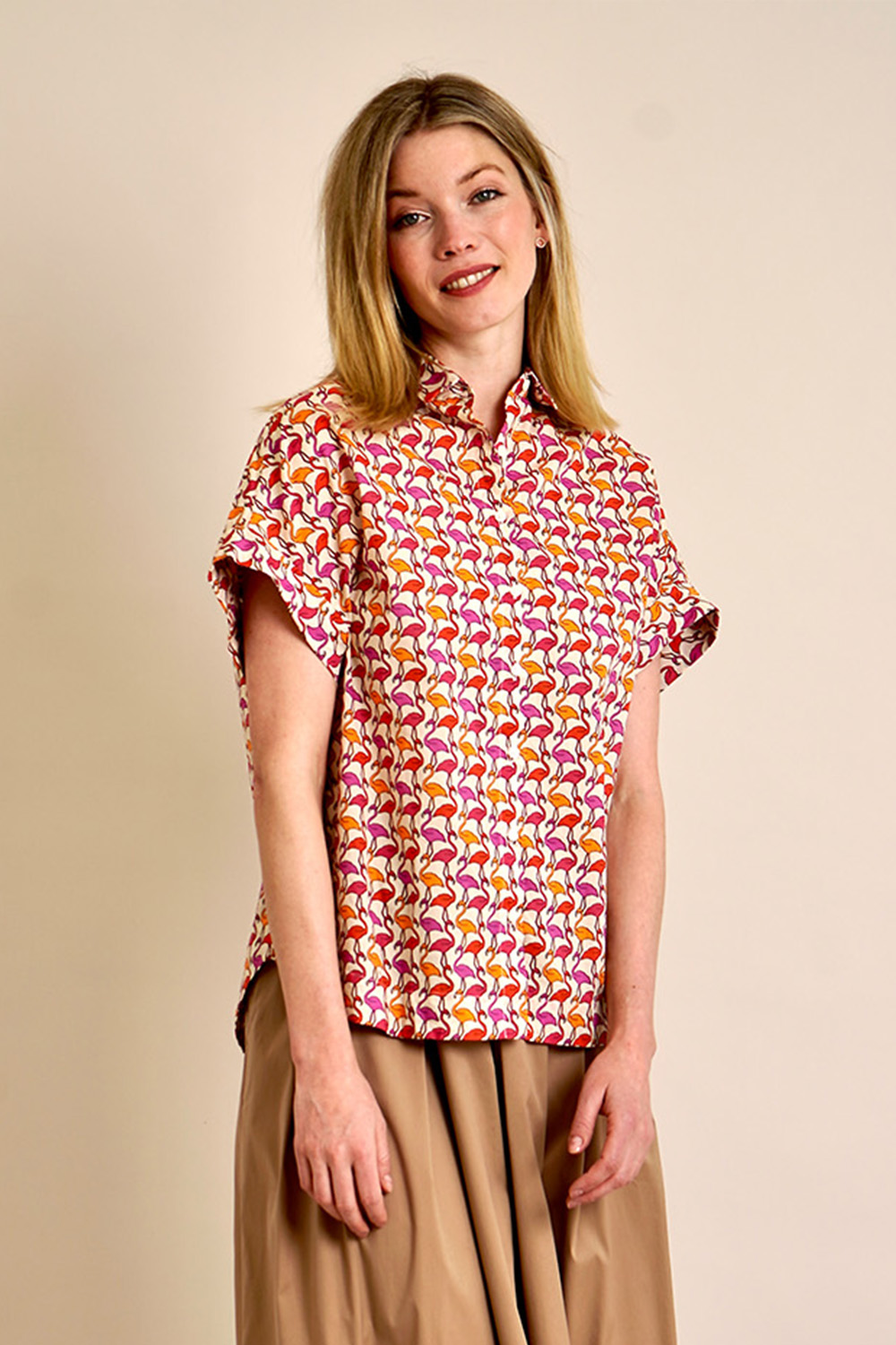 0039 ITALY Relaxed Fit patterned Cotton Blouse 
