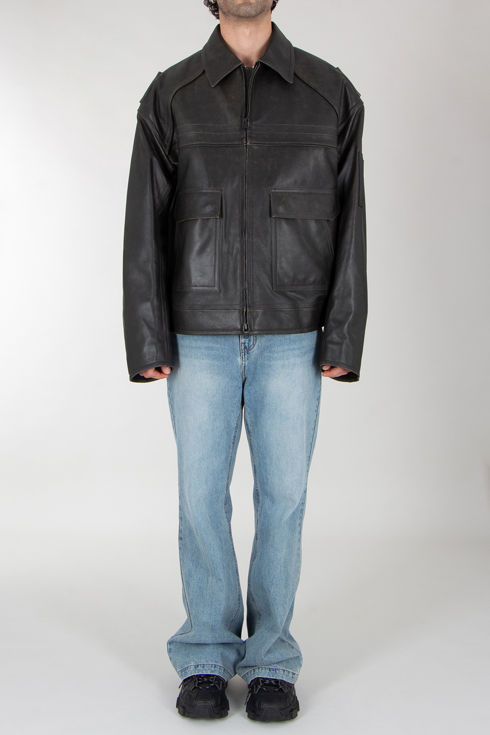 JUUN.J Oversized Distressed Leather Jacket
