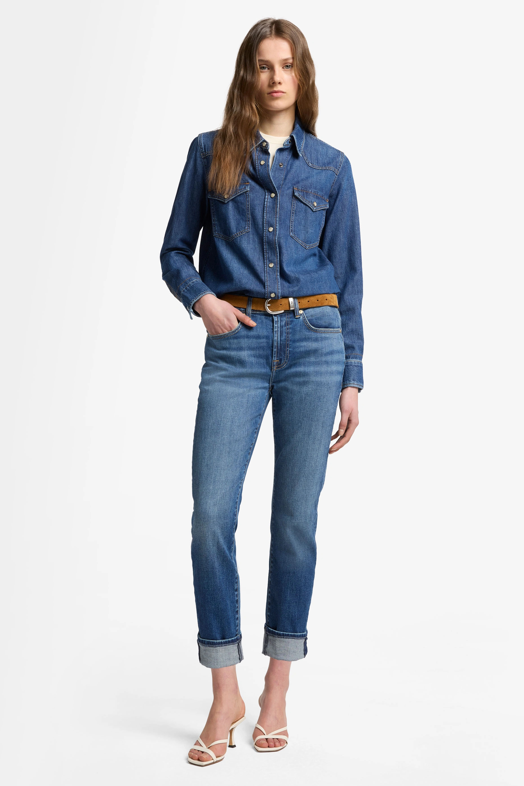 7 FOR ALL MANKIND Tapered Slim Illusion Cotton Stretch Denim Jeans Relaxed Skinny Bekleidung, Hosen, Jeans, Weste, Gürtel