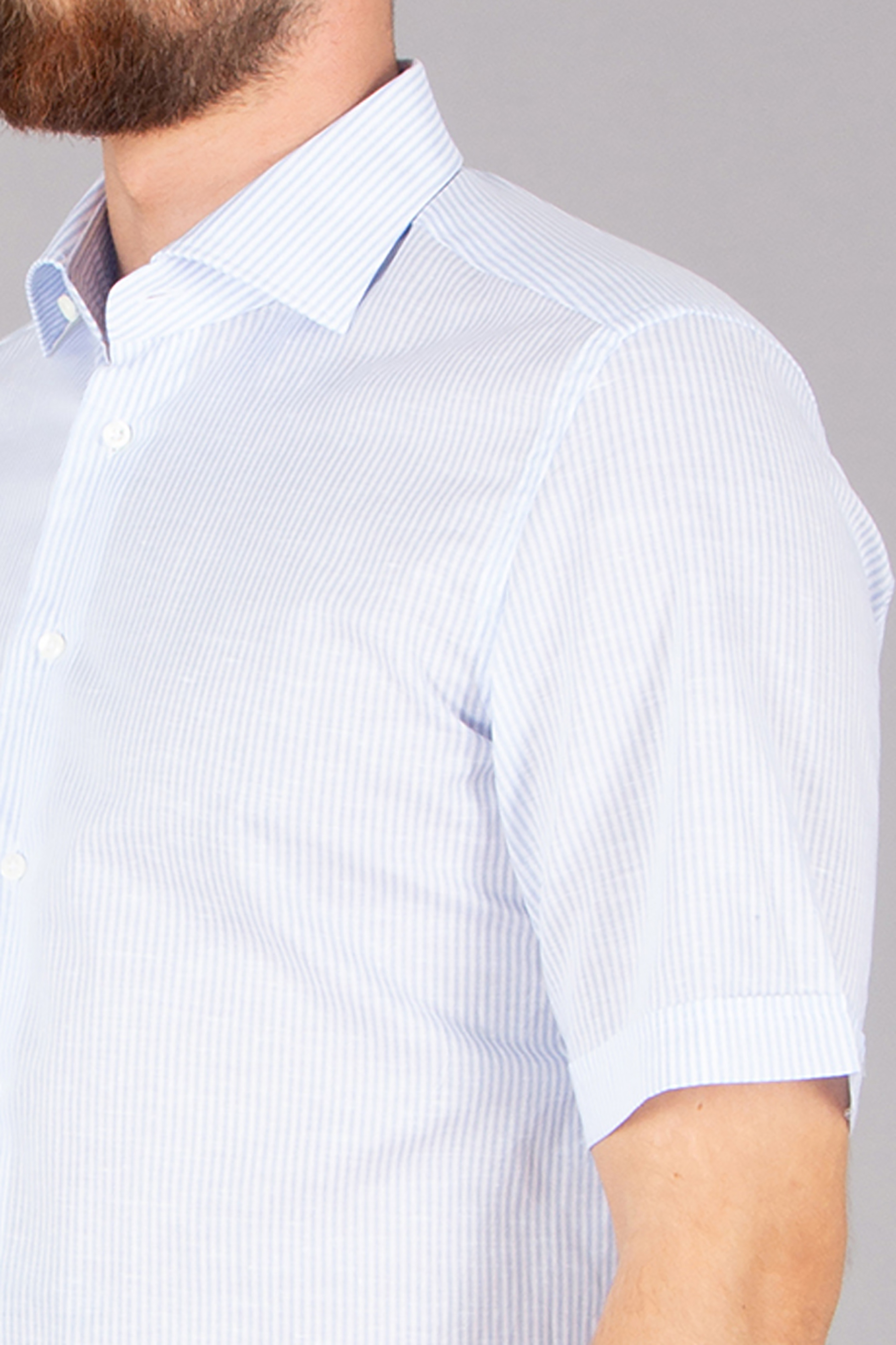 EMANUELE MAFFEIS Regular Fit Striped Cotton-Linen Blend Short-Sleeve Shirt Eduardo Casale Bekleidung, Hemd, Kleid, Hemd