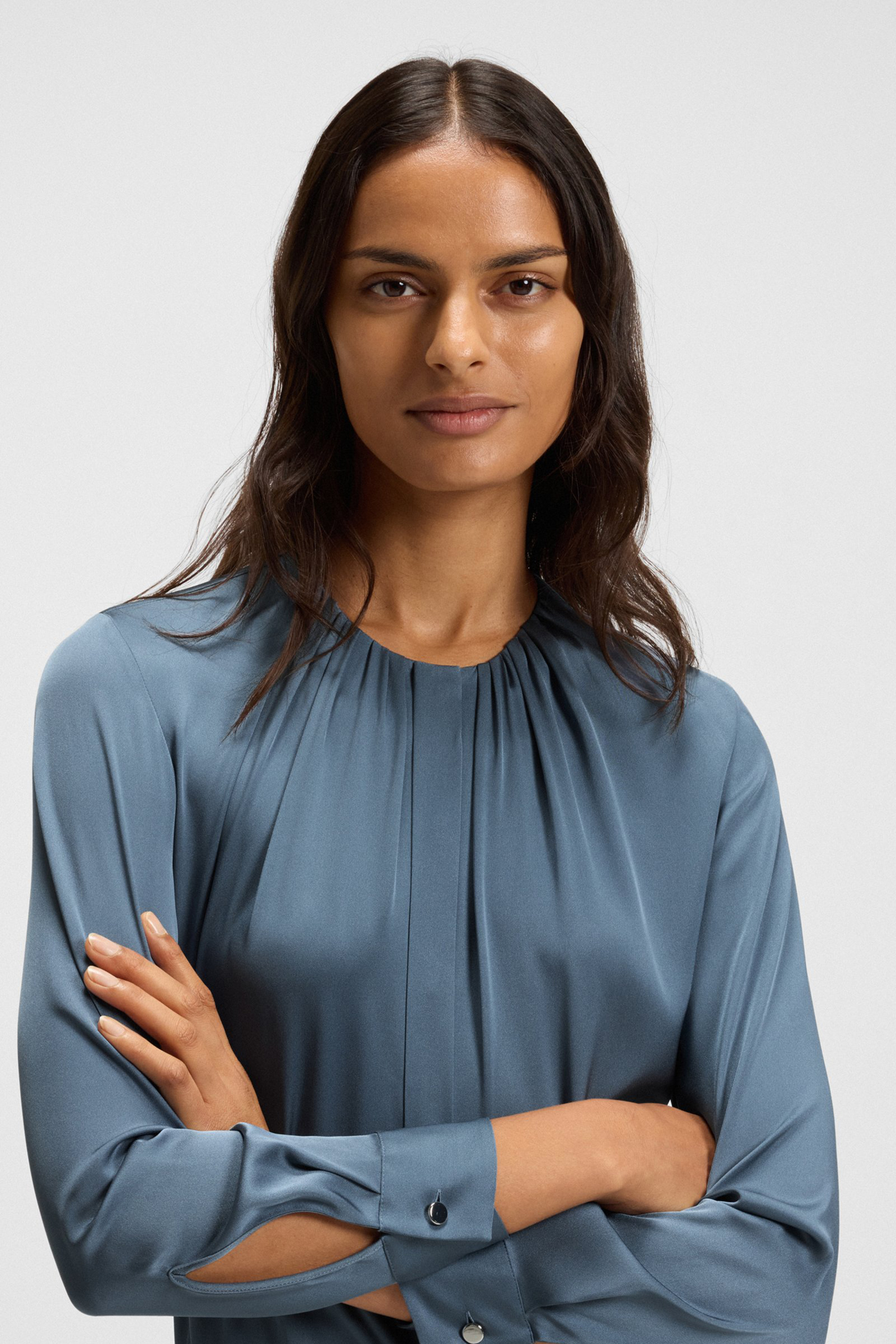 BOSS Regular Fit Stretch Silk Blouse Banorah Bluse, Langarm, Erwachsener, Person, Frau