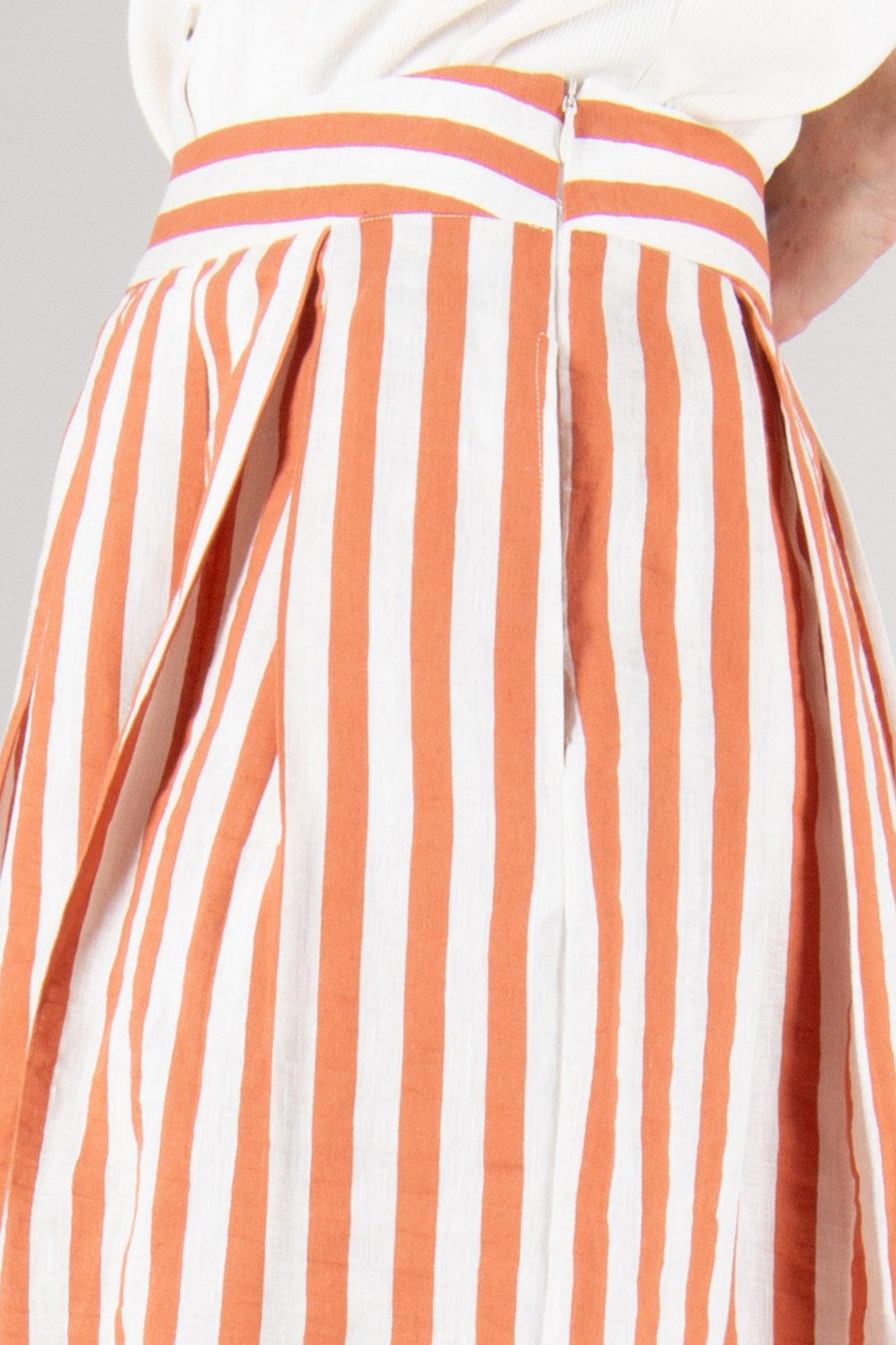 0039 ITALY Striped Linen Blend Flared Skirt Kylie