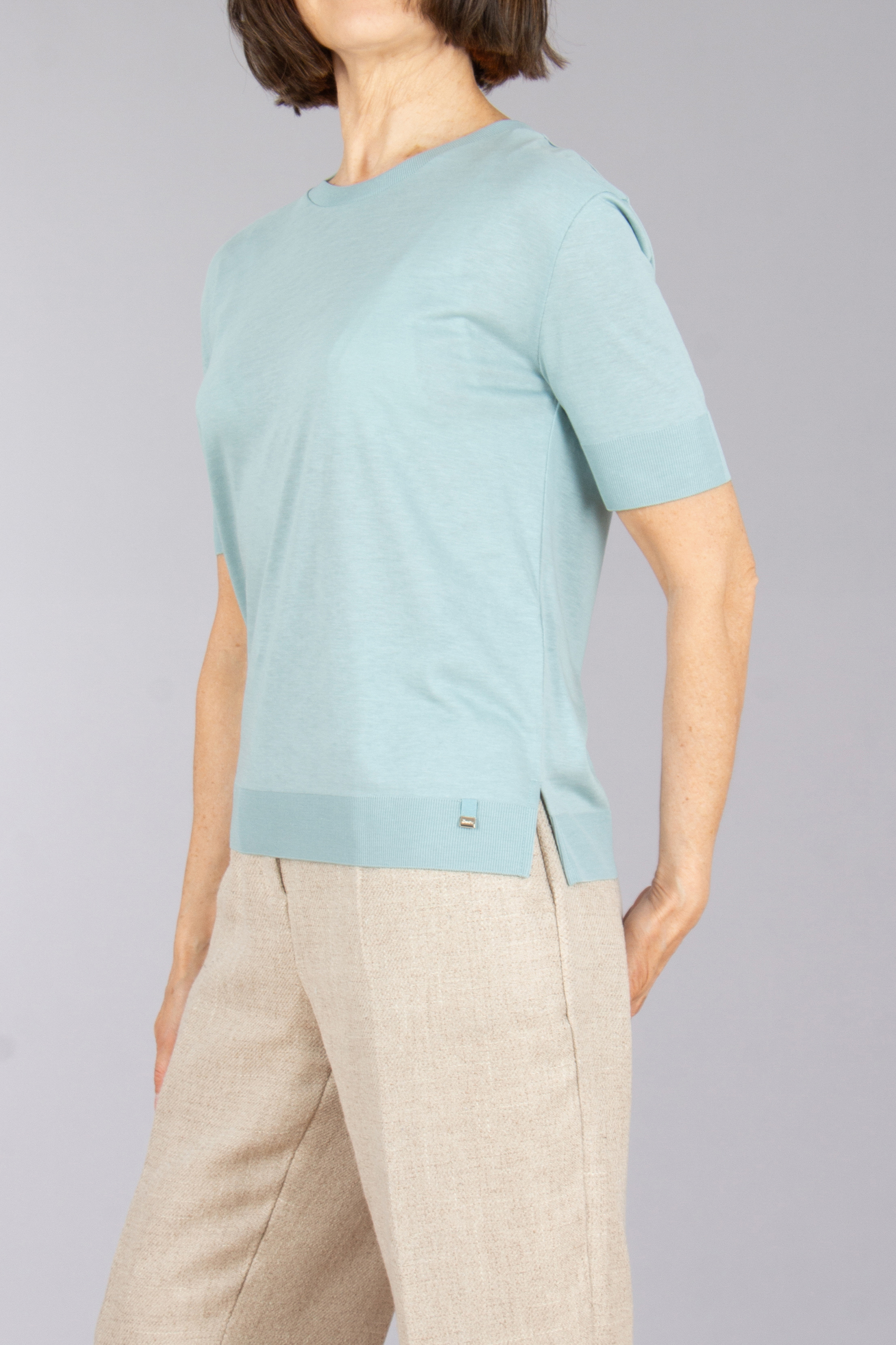 HERNO Regular Fit Glam Knit Effect Lyocell-Cotton Blend T-Shirt Bluse, Leinen, T-shirt, Hosen, Ärmel