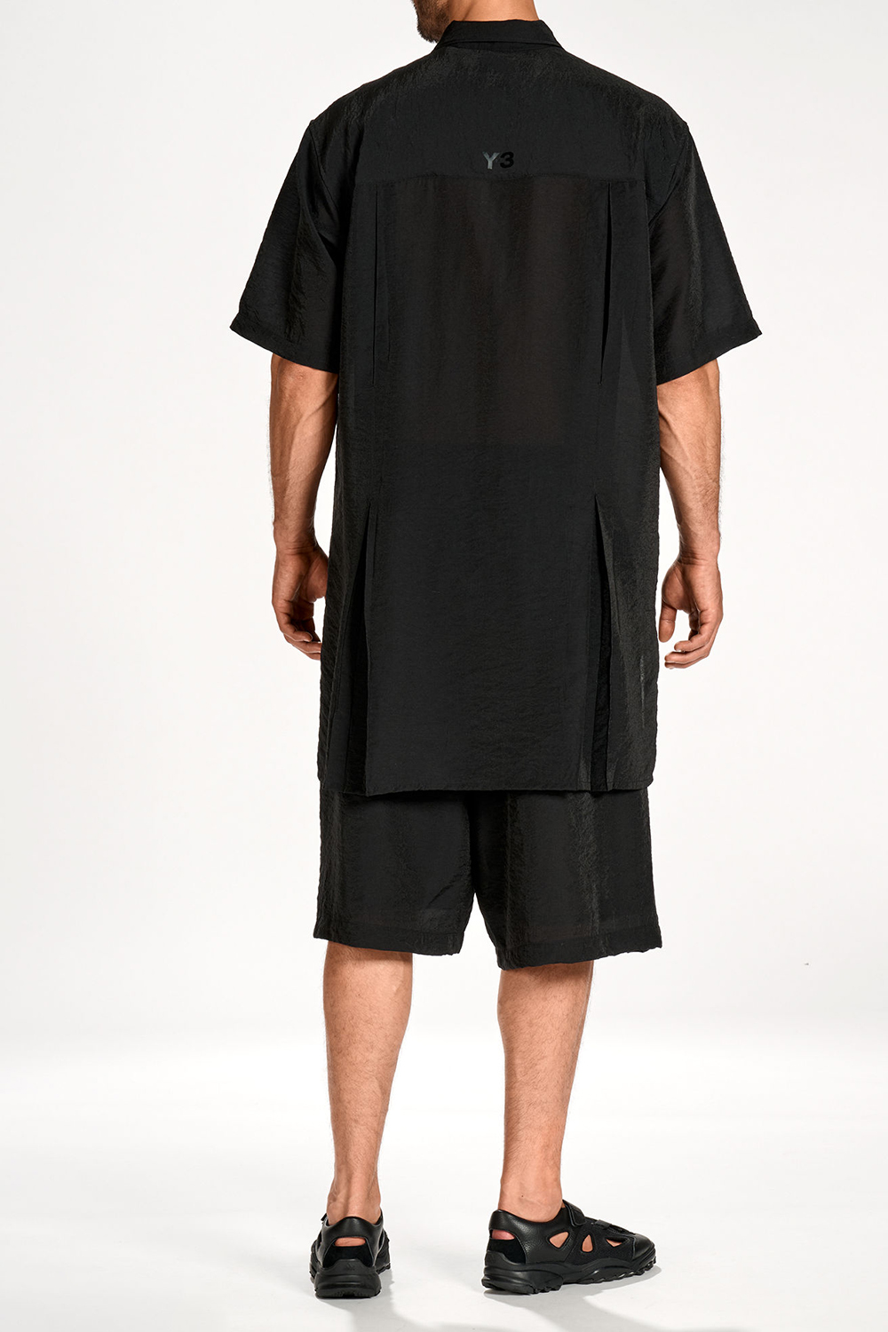 Y-3 Oversized Long Fit Viscose-Nylon-Linen Sport Uniform Short-Sleeve Shirt
