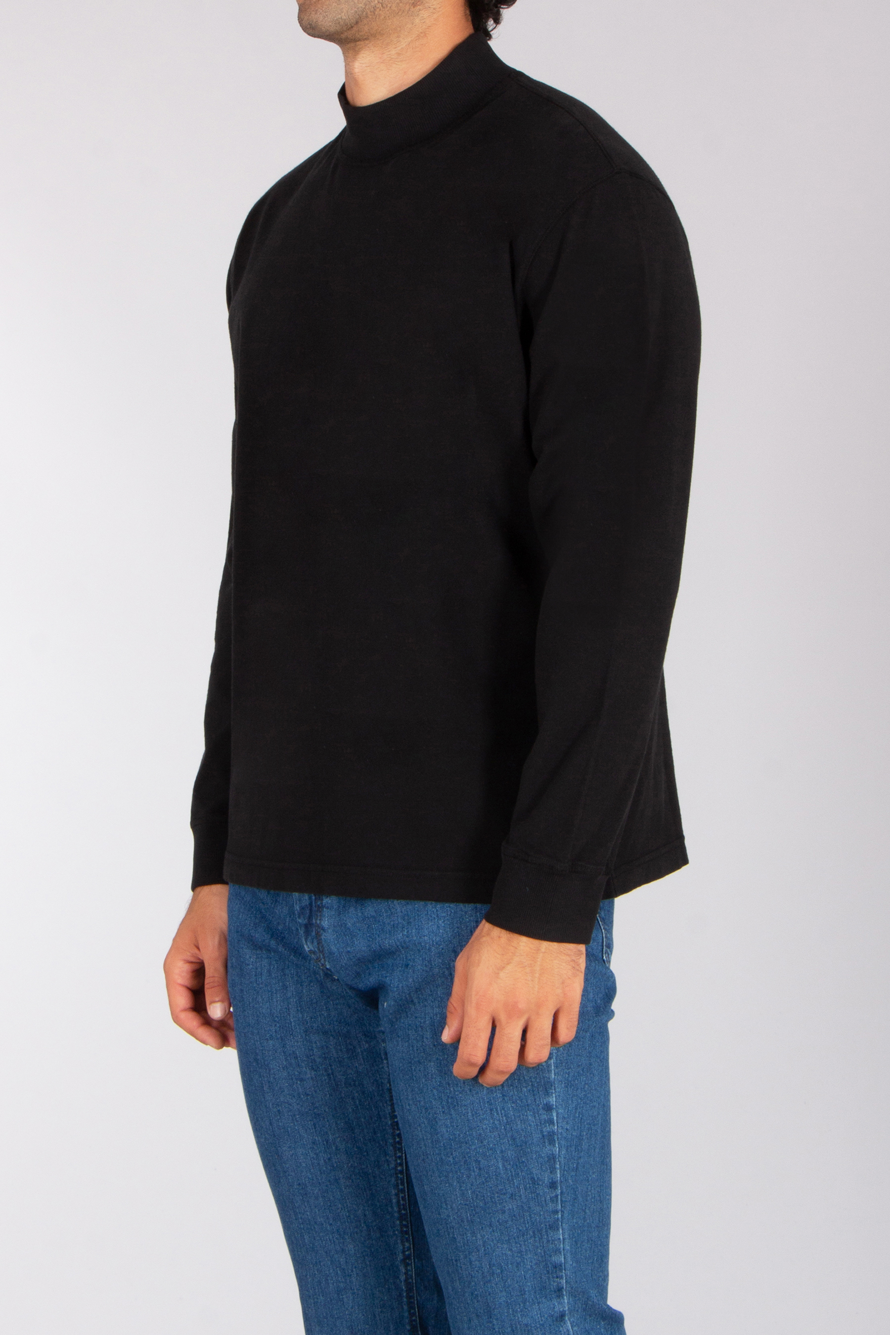 STONE ISLAND Oversized Fit Embroidered Combed Organic Cotton Jersey Mock-Neck Long-Sleeve T-Shirt Langarm, Ärmel, Hosen, Mantel, Jeans