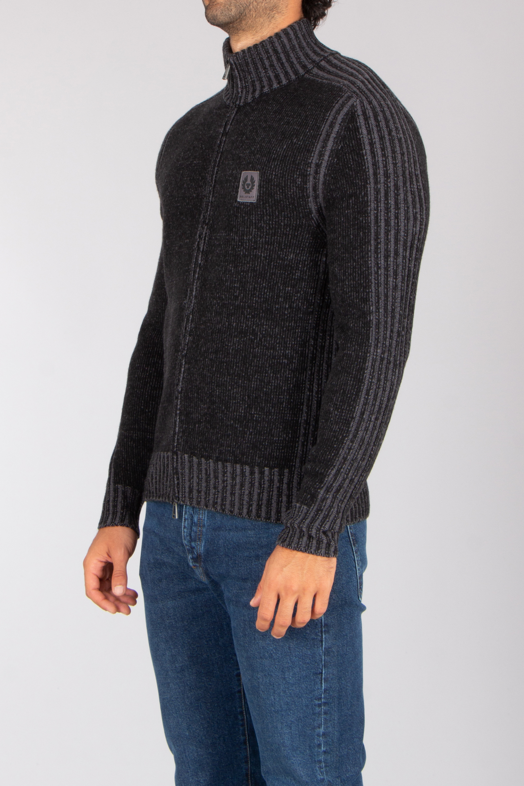 BELSTAFF Regular Fit Wool Full Zip Sweater Seasonal Watch Bekleidung, Strickwaren, Pullover