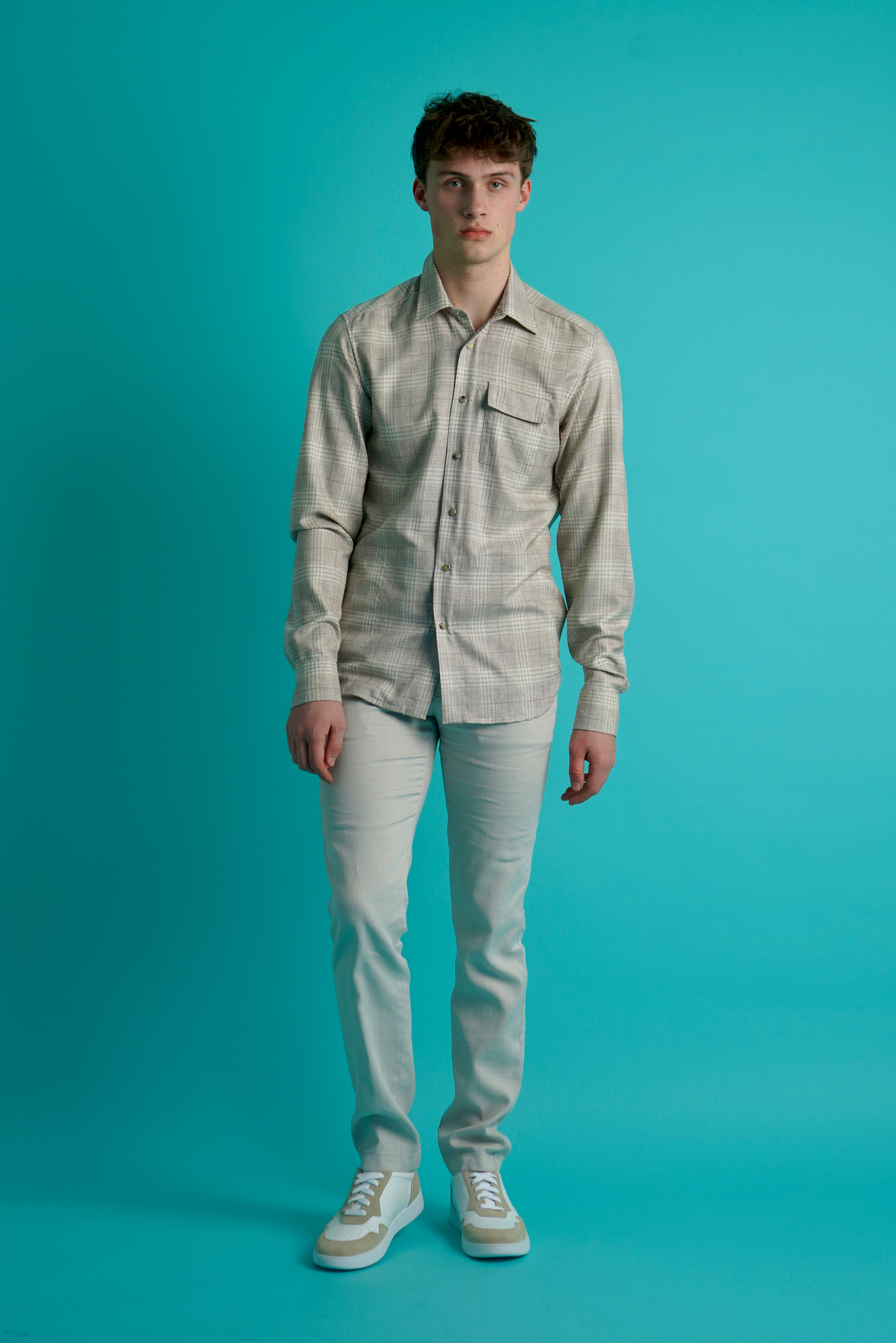 KITON Regular Fit Checked Virgin Wool Overshirt Person, Stehend, Hemd, Erwachsener, Mann